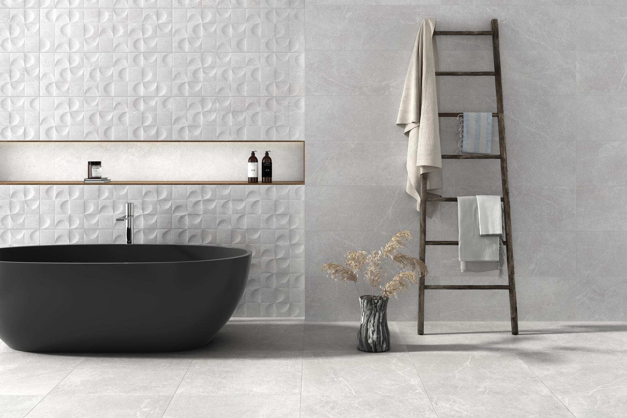 Carrelage mural effet pierre blanc décor mat l.30 x L.90 cm Kivi