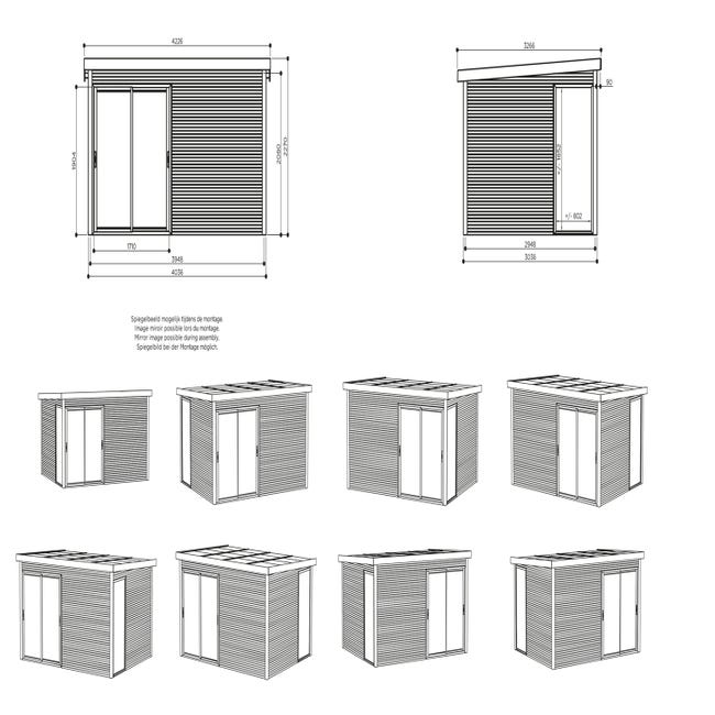 Abri de jardin en bois avec baies vitrées, Faro, 28 mm, 12 m²