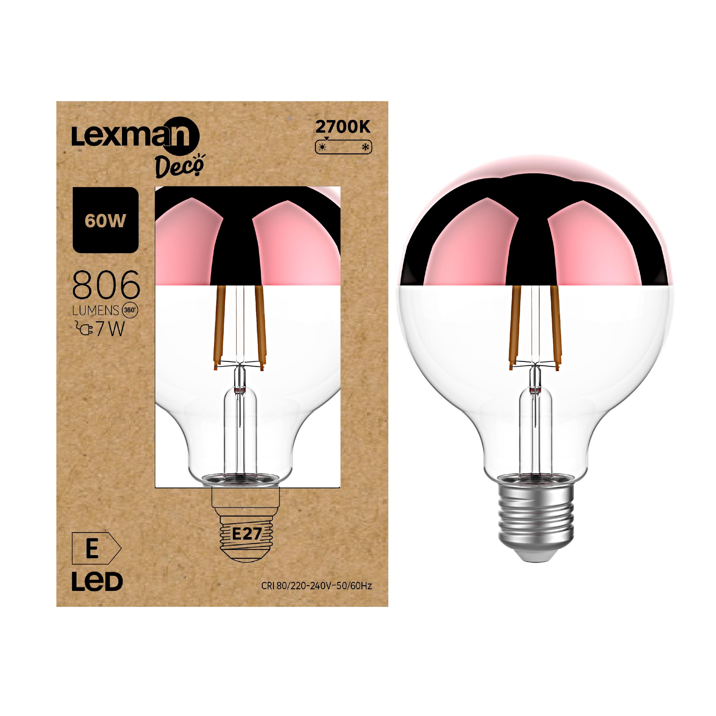 Lot de 3 ampoules led, E27, 806lm = 60W, blanc chaud, Lexman –