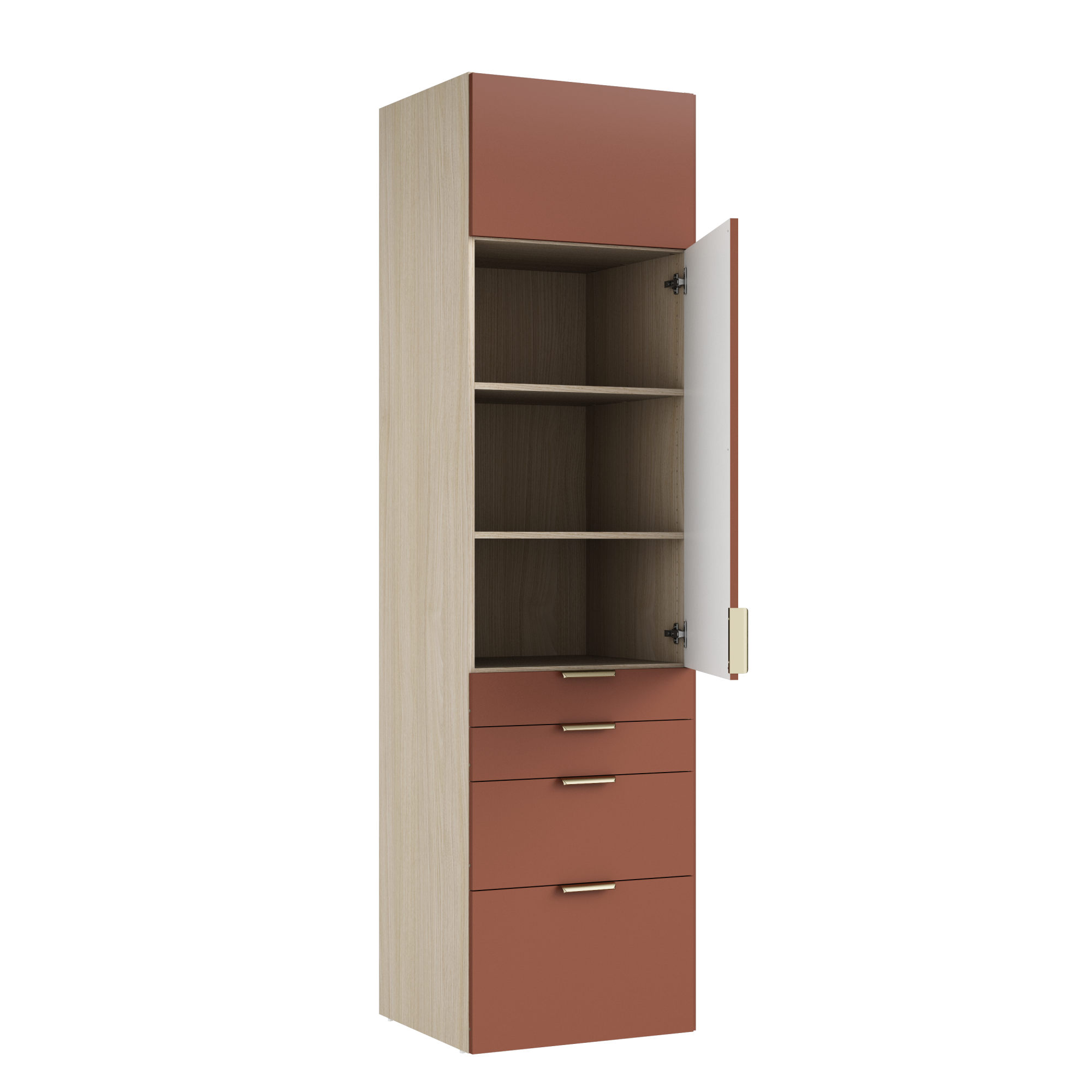 Meuble de rangement SPACEO Evo'M, terracotta / chêne H.230.4 x l.60 x P