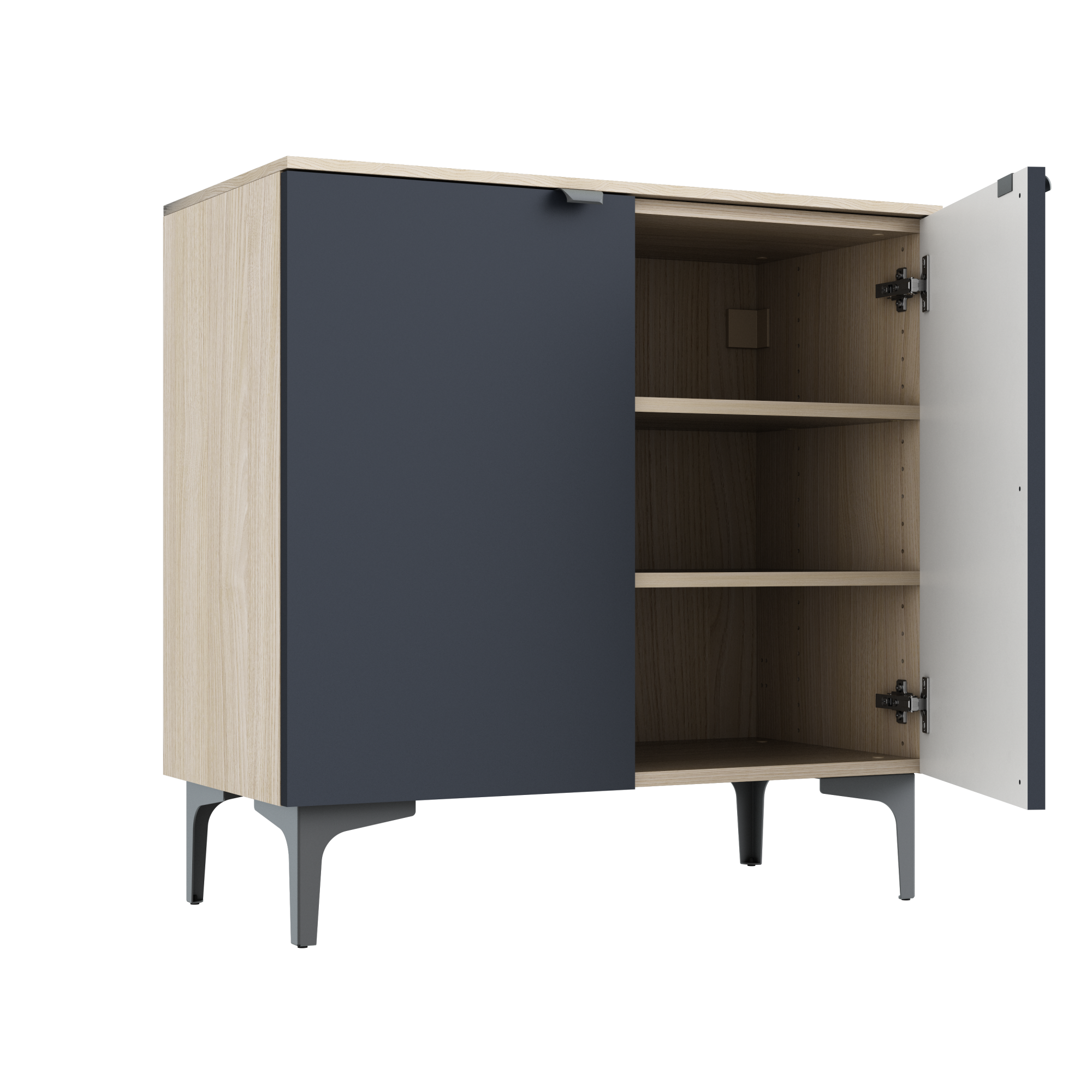 Meuble de rangement SPACEO Evo'm, façade bleu / caisson chêne H.64 x l