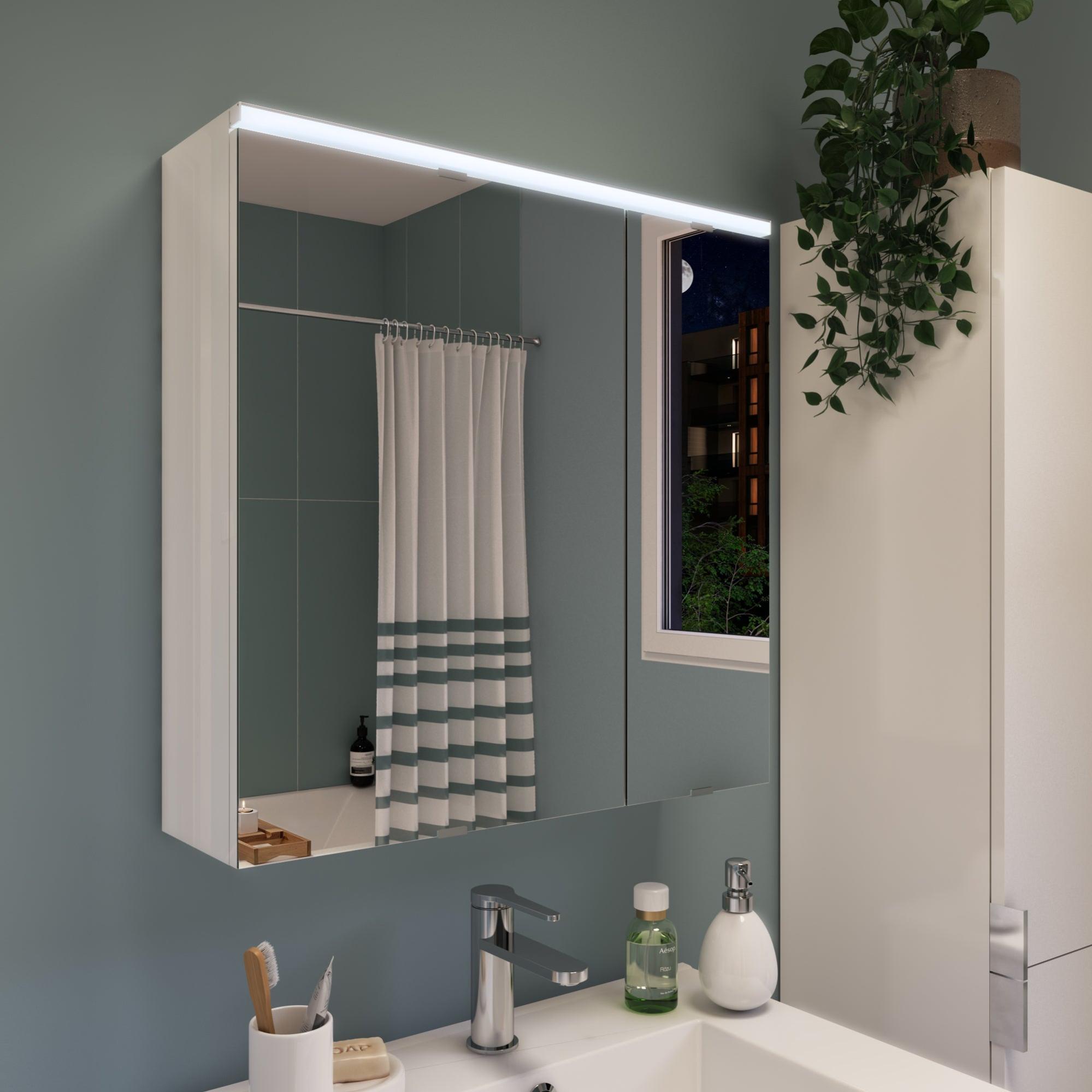 Armoire led 2p de toilette lumineuse l. 60 cm l. 60 cm H. 60 cm P. 17