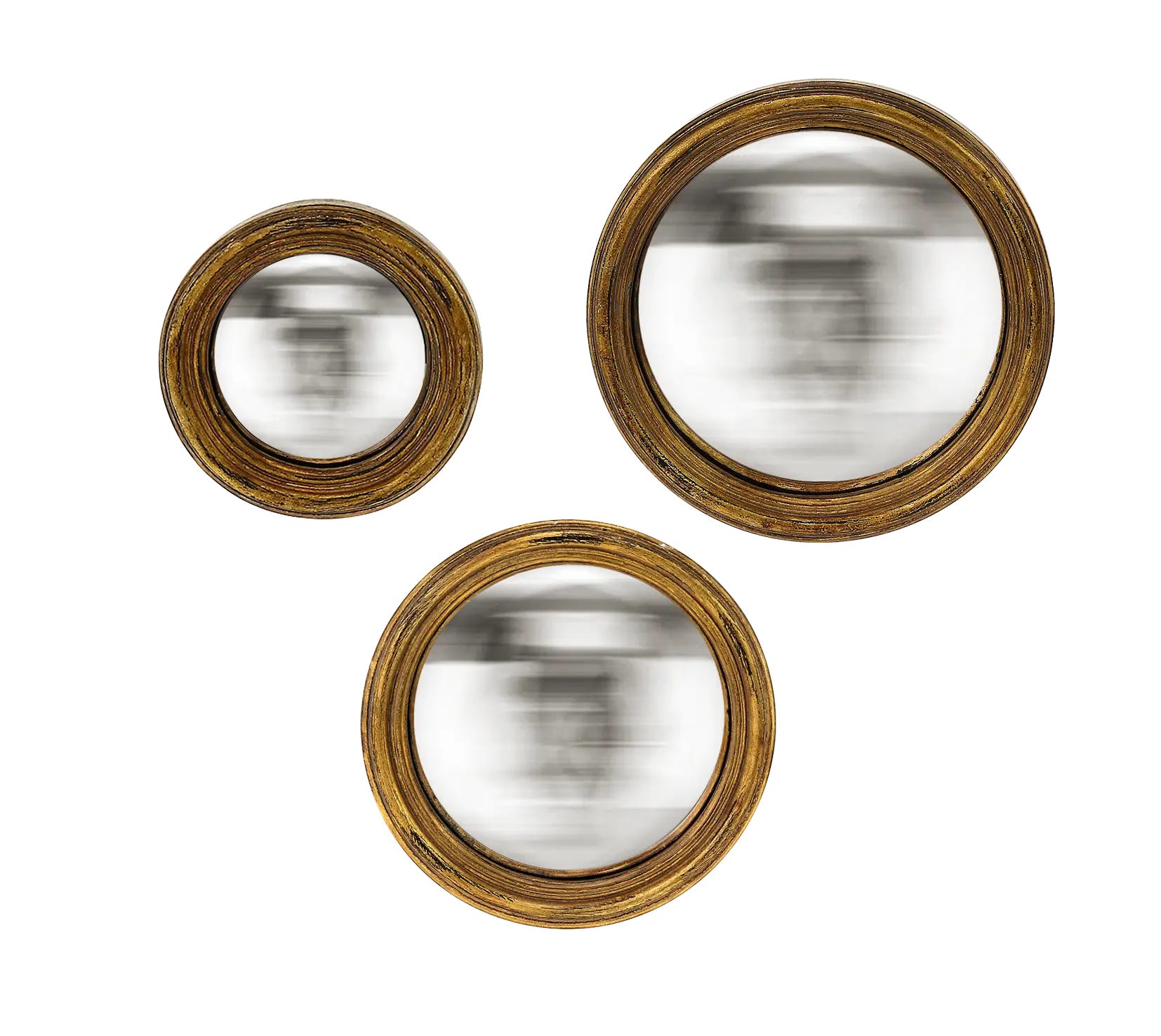 Assortiment de 3 miroirs rond Convexe doré diam.9/11/13cm