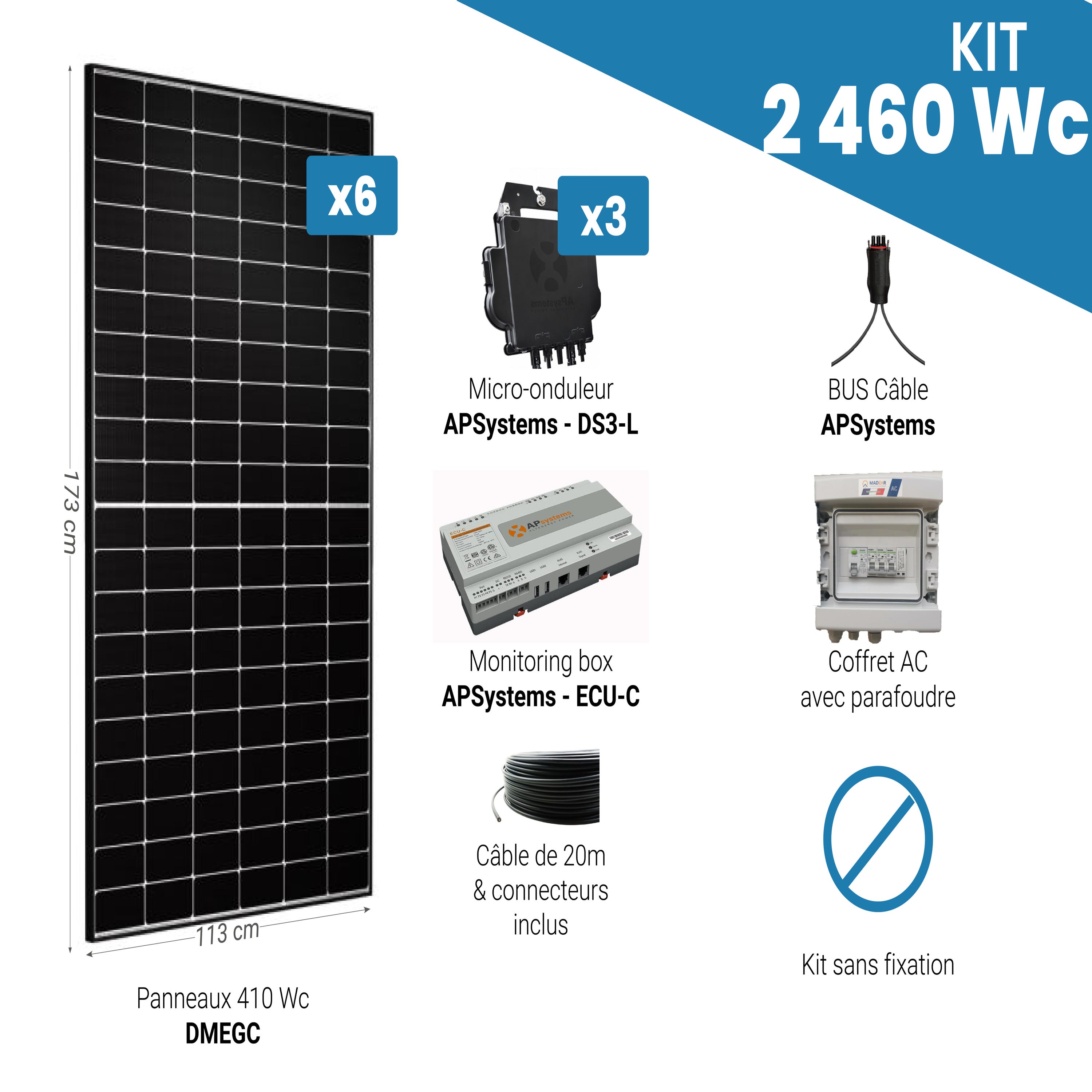 Kit panneau solaire autoconsommation 2460Wc APsystems, fixations