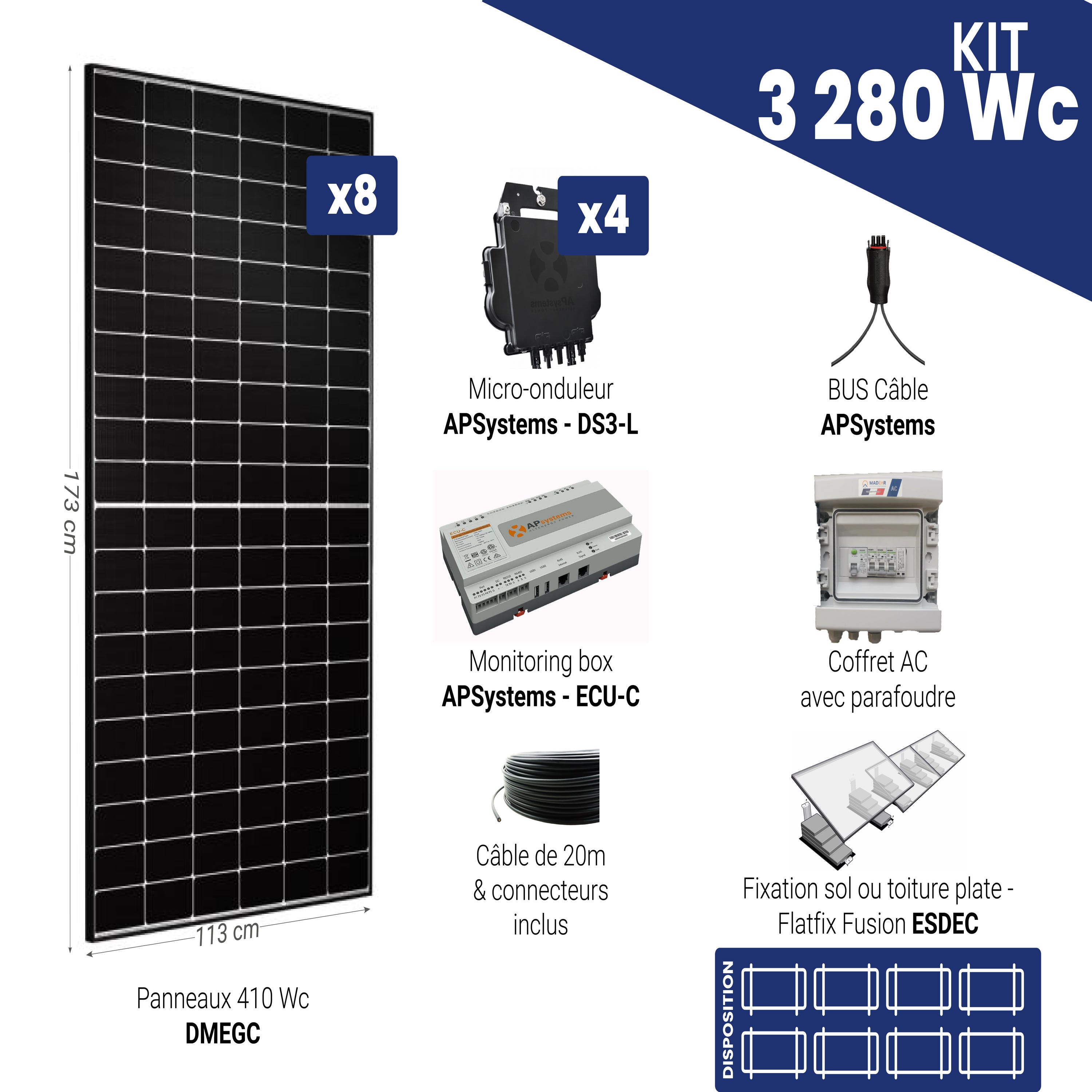 Kit 8 panneaux solaires micro onduleur avec batterie – pose au sol – Kits  autoconsommation solaire