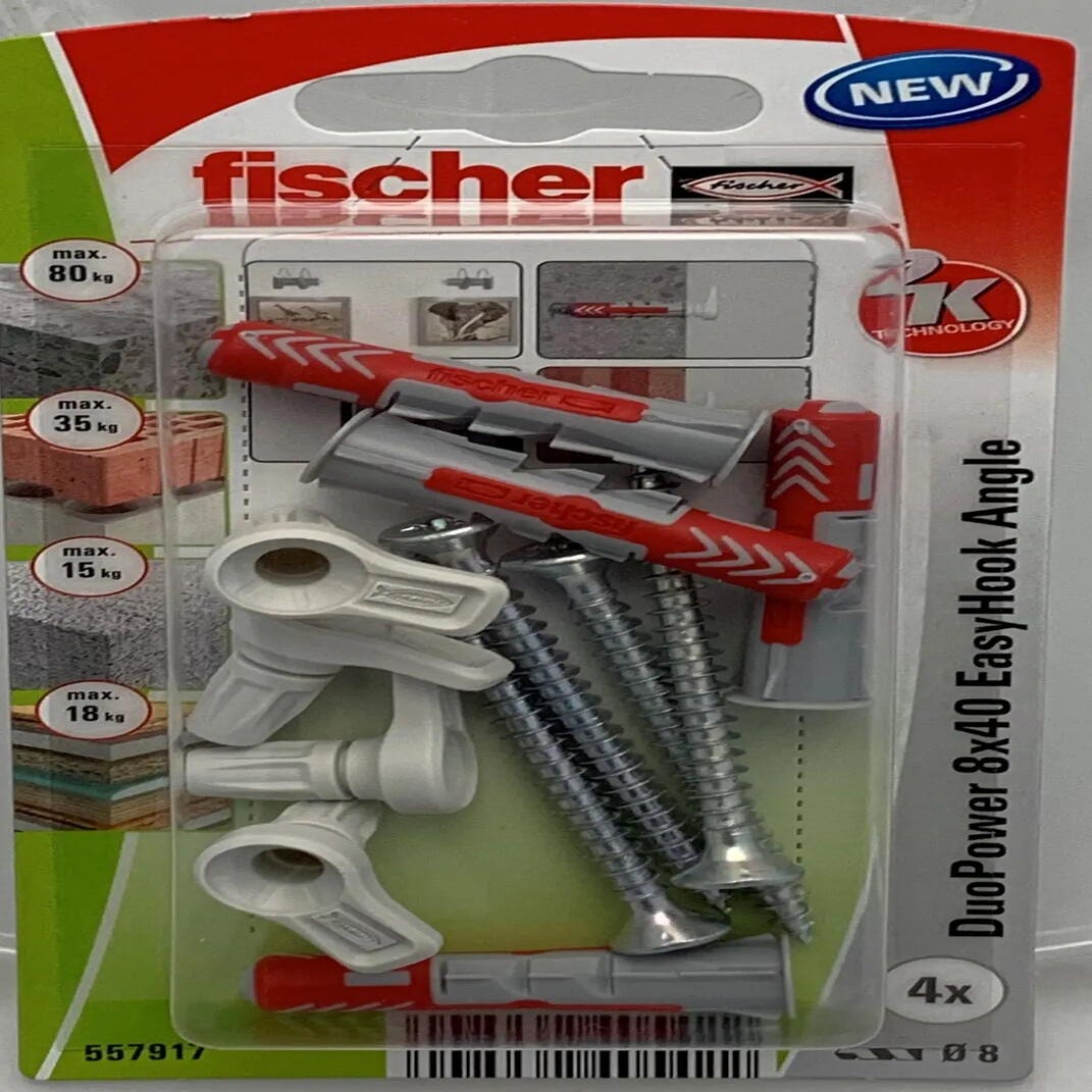 Fischer - Cheville DUOPOWER 8x40 avec Crochet blister de 4