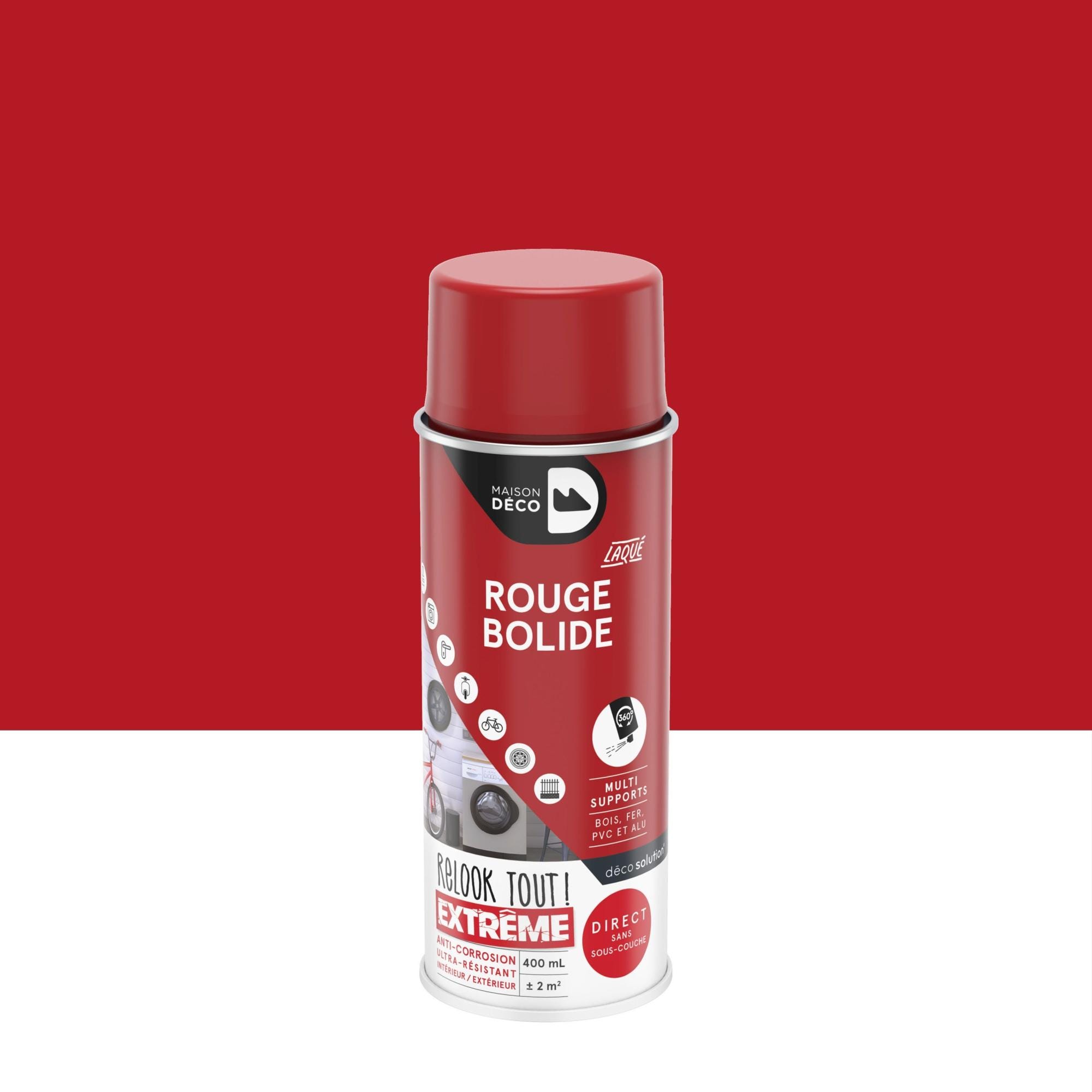 Bombe de peinture Relook tout extrême MAISON DECO rouge bolide brillant 400  ml