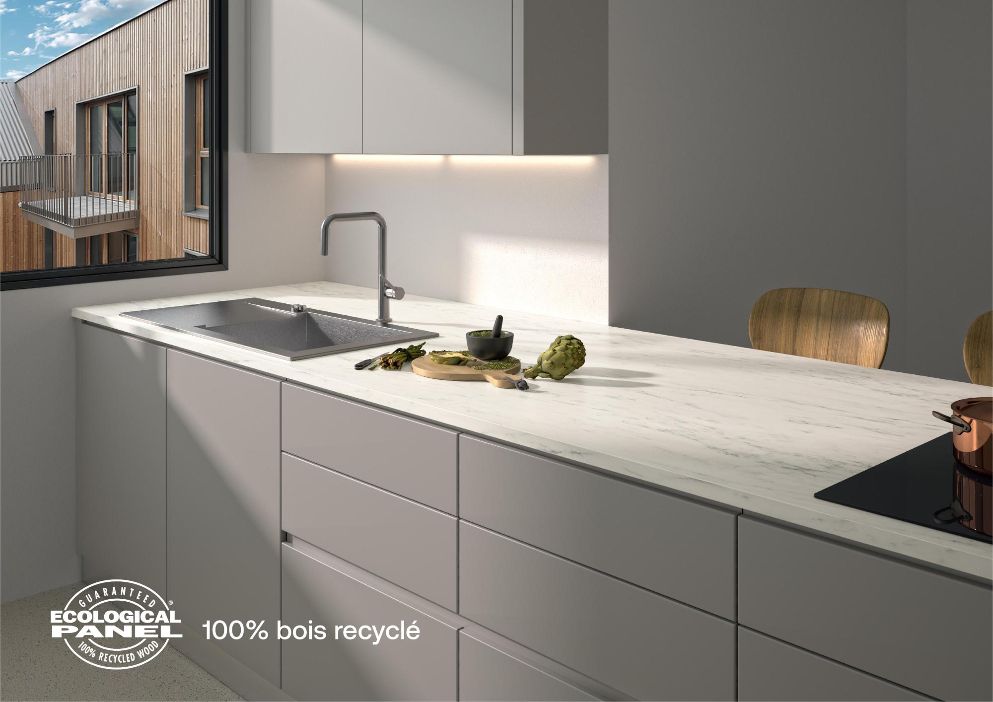 Plan de travail stratifié CLASSIC Marbre blanc L.246 x P.63.5 cm, Ep.28