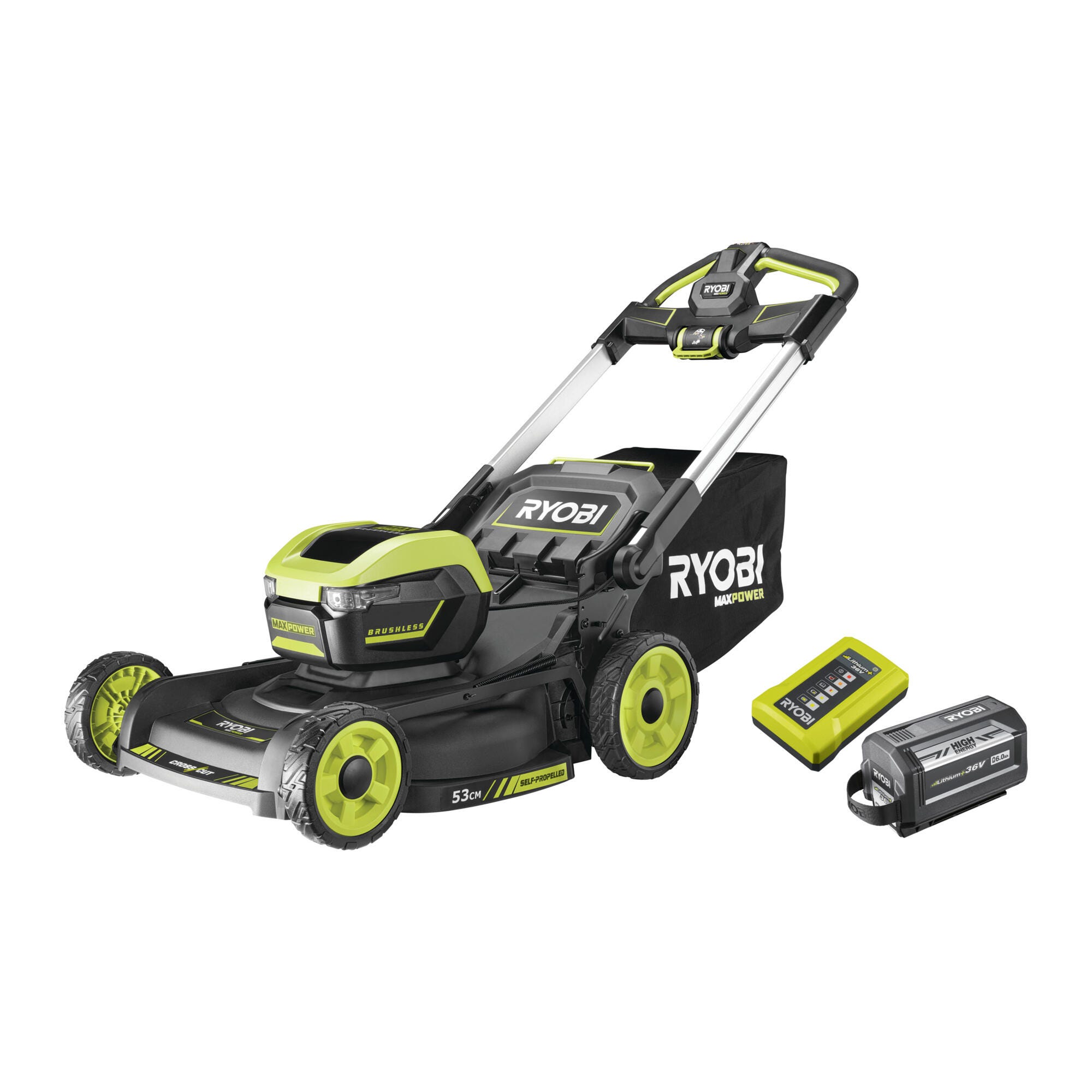 Tondeuse RYOBI 18V OnePlus Brushless - coupe 40 cm - 2 Batteries 4.0Ah - 1  Chargeur - RY18LMX40A-240 - Espace Bricolage