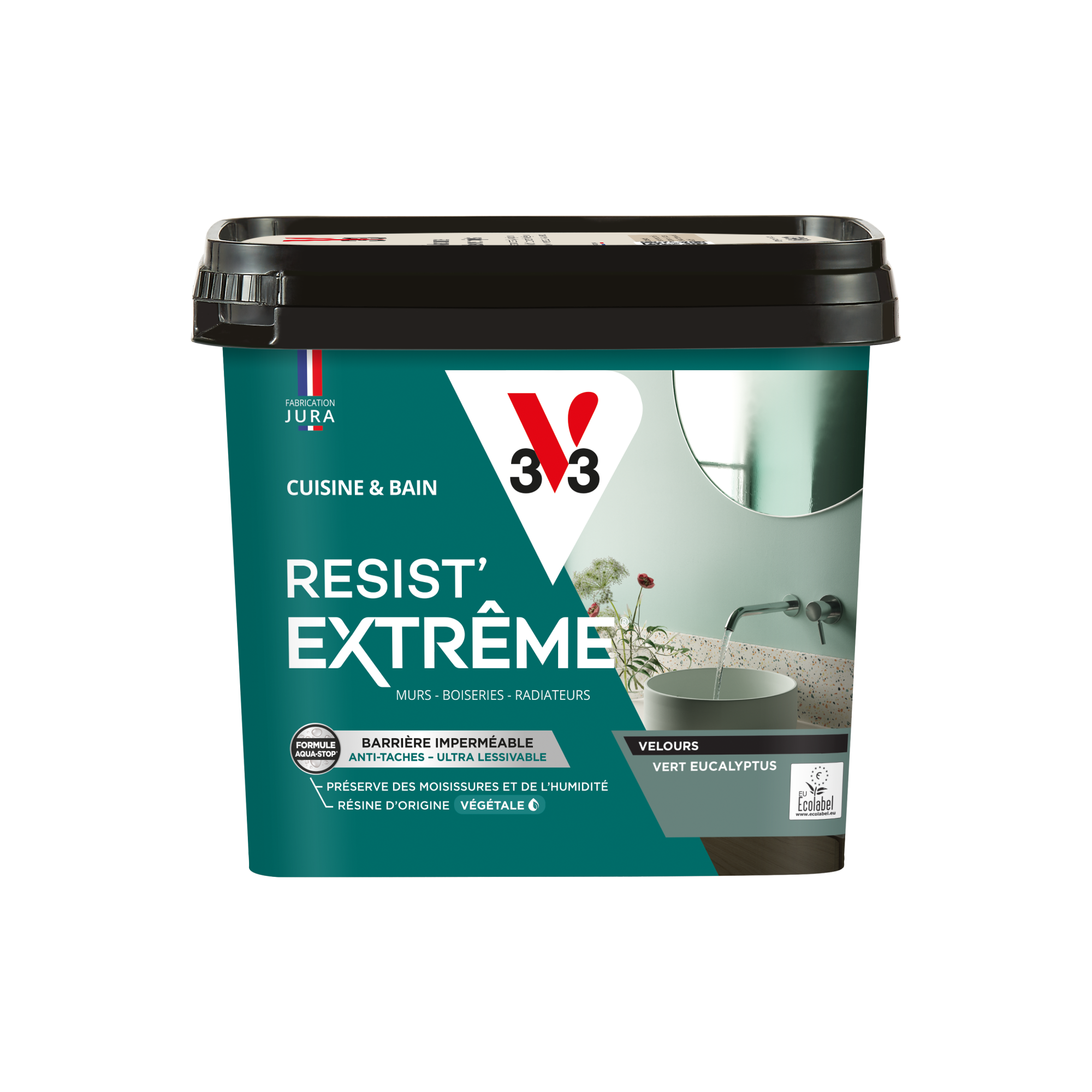 Peinture mur vert eucalyptus velours V33 Resist extrême cuisine et bain