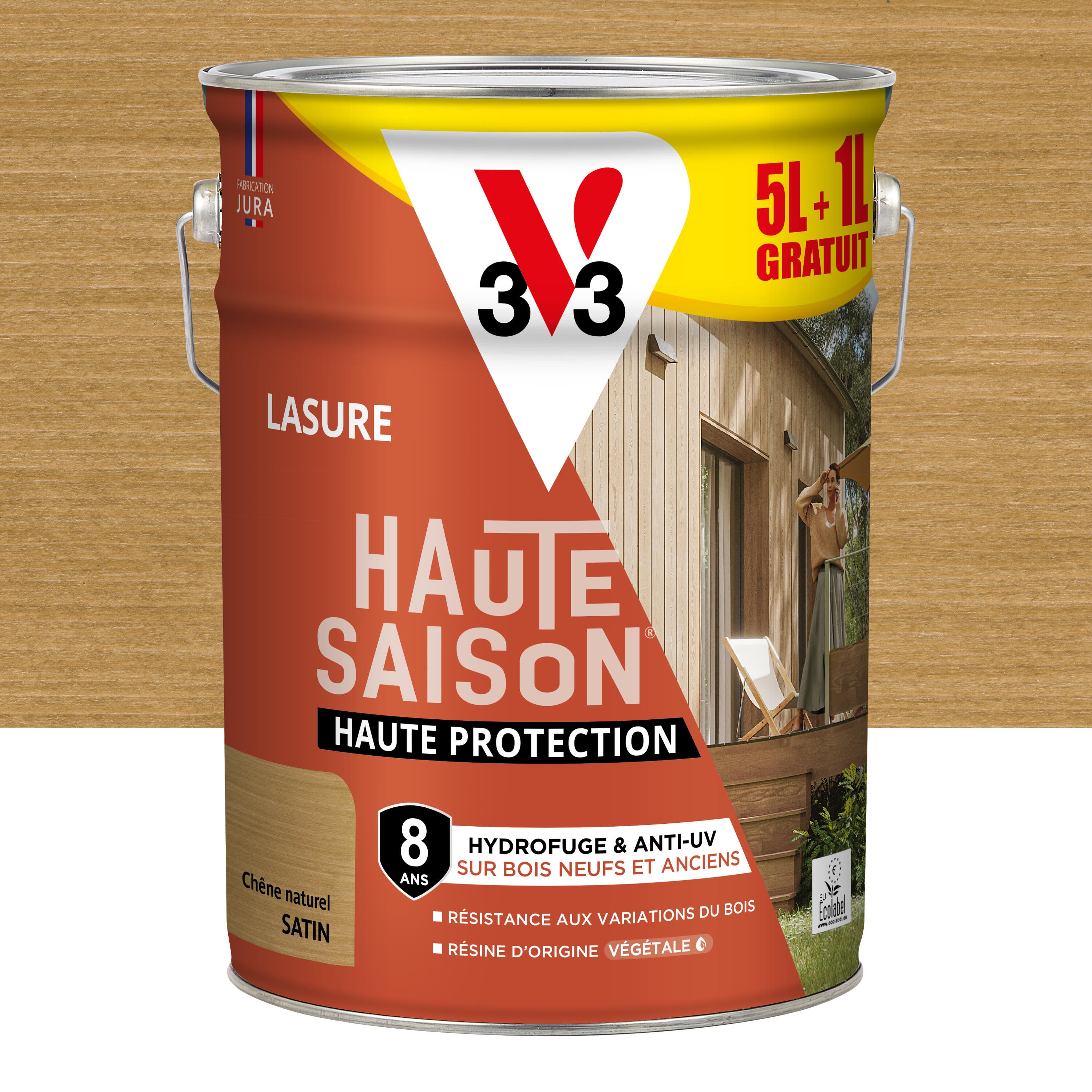 Lasure V33 Haute saison 8 ans chêne naturel satiné 5L+20% gratuit ...