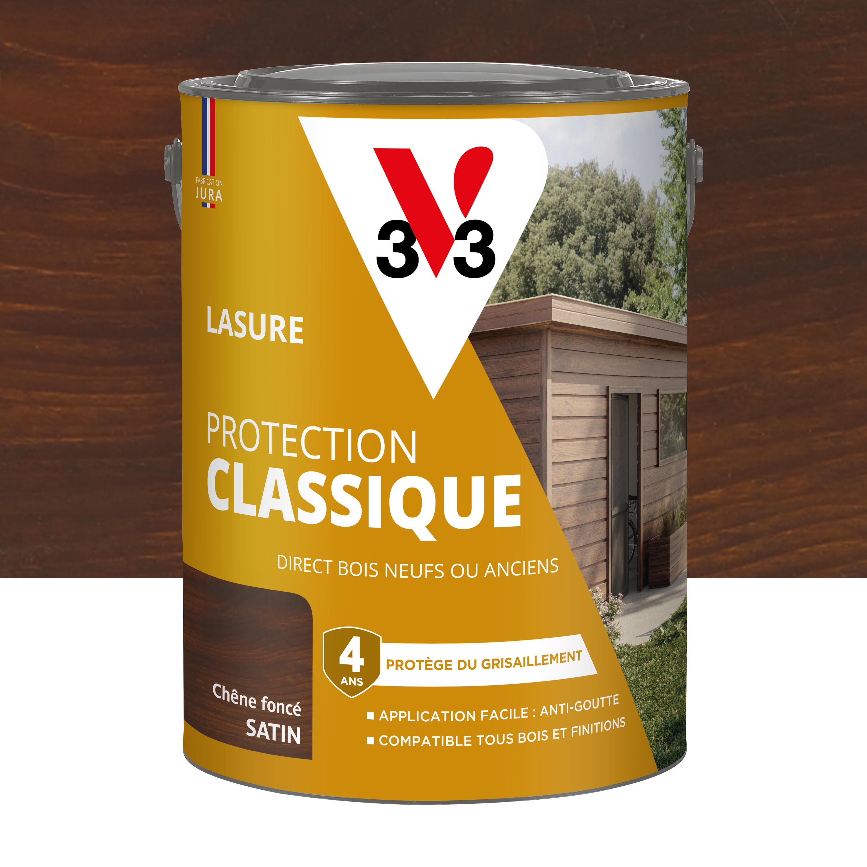 Lasure V33 Protection classique 4 ans chêne foncé satiné 5 l | Leroy Merlin