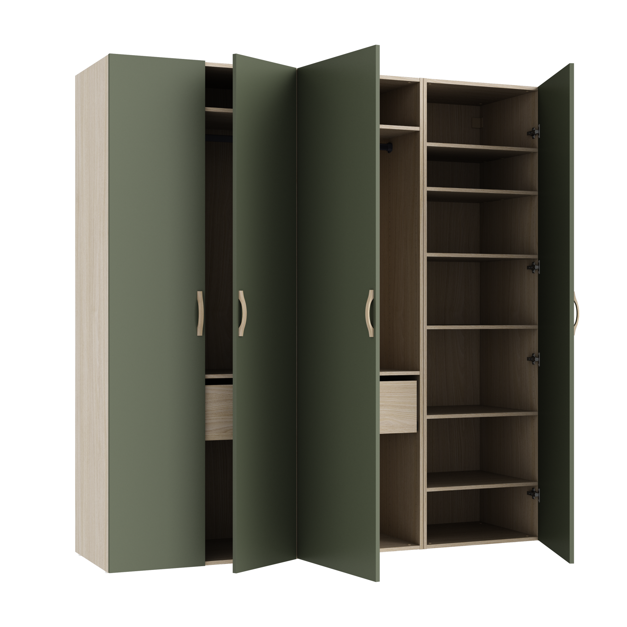 Dressing SPACEO Evo'm, façade vert / caisson chêne H.204.8 x l.200 x P