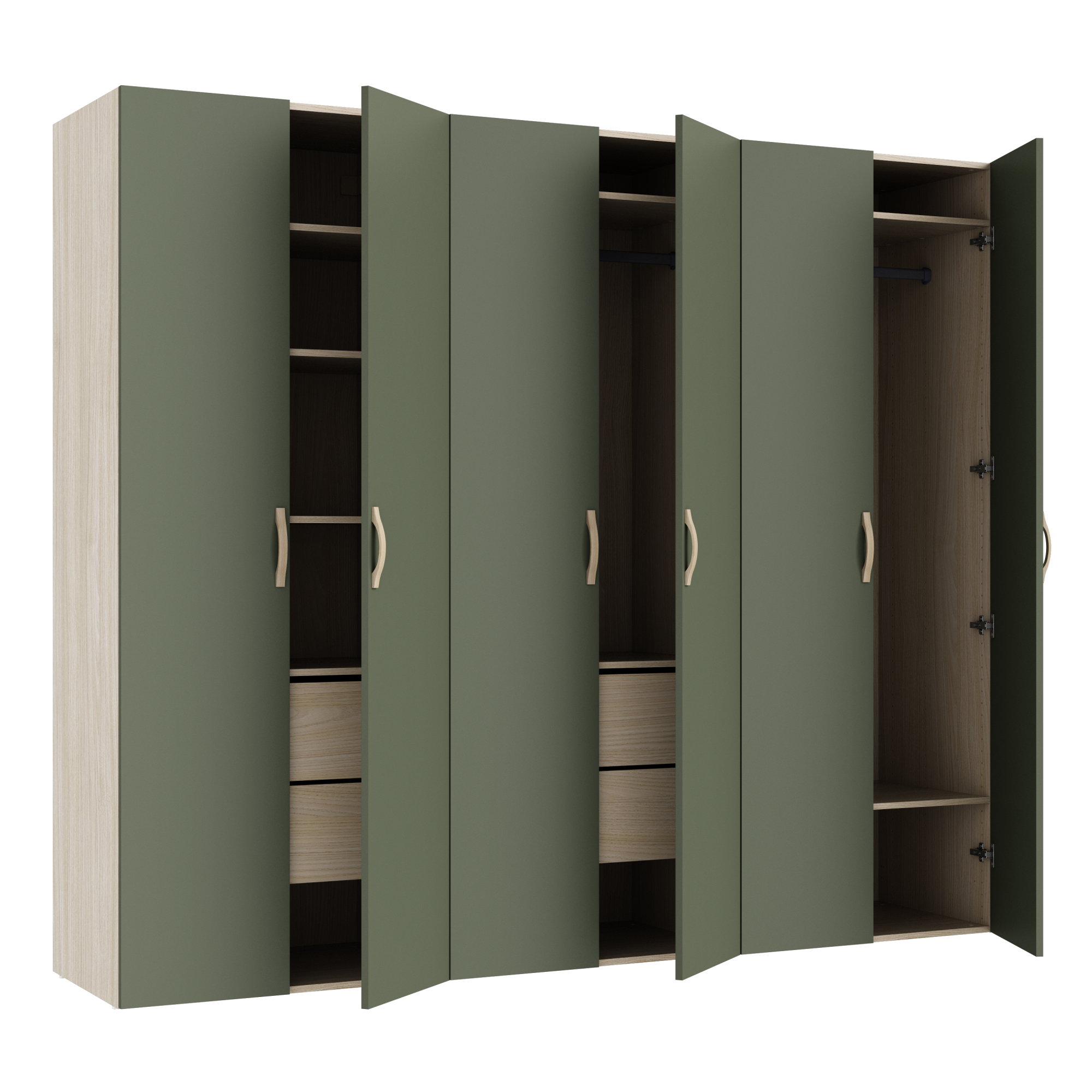 Dressing SPACEO Evo'm, façade vert / caisson chêne H.204.8 x l.240 x P