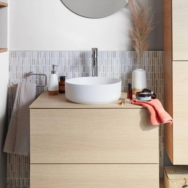 Meuble Salle De Bains L 75 X P 49 Cm Imitation Chene Neo Line Vsq Studio Blanc Leroy Merlin