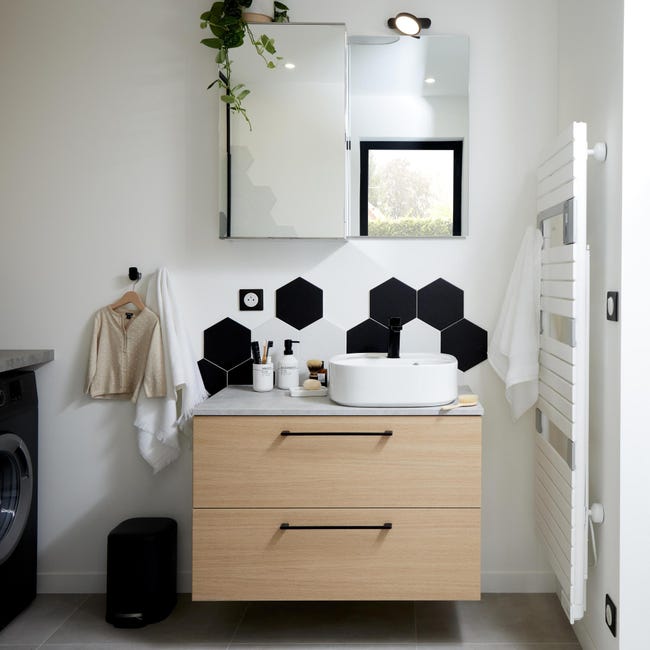 Meuble De Salle De Bains L 90 X P 49 Cm Imitation Chene Remix Vasque Remix Leroy Merlin