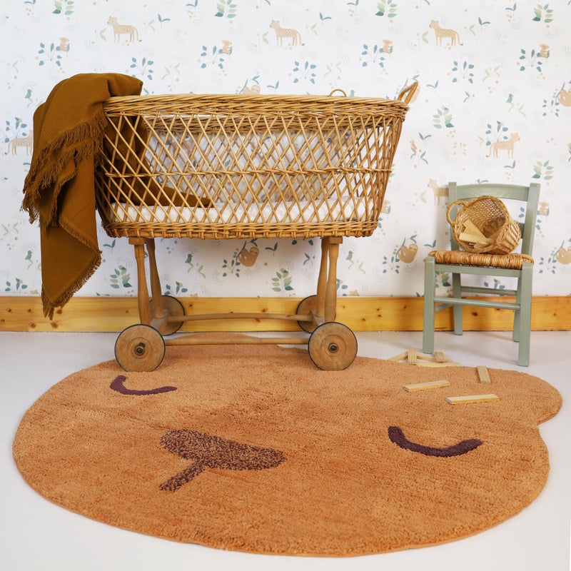 Tapis enfants marron animal, l.110 x L.110 cm coton Sandel