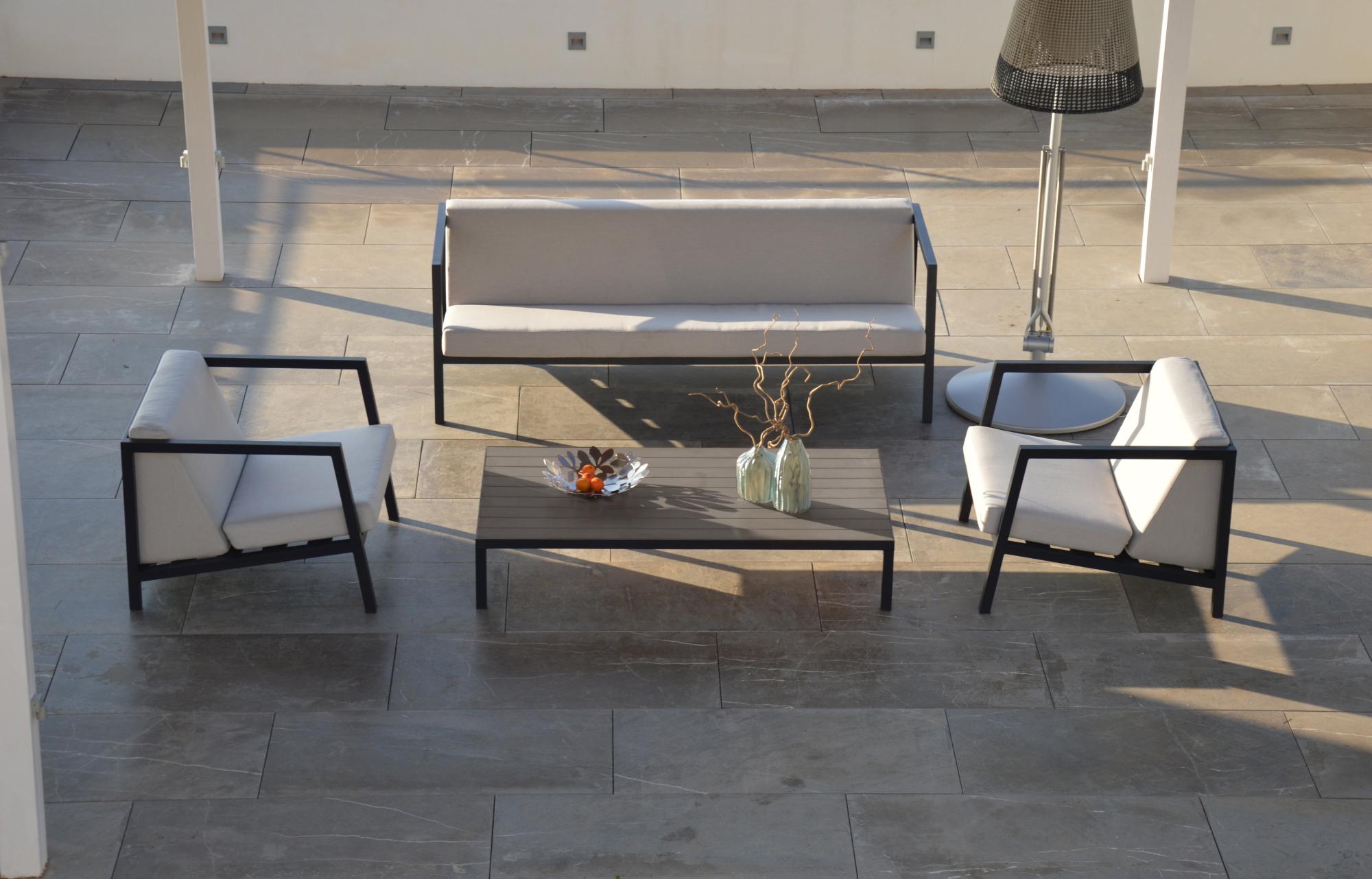 Salon bas de jardin aluminium noir L25 ARCANE, 3 personnes | Leroy Merlin