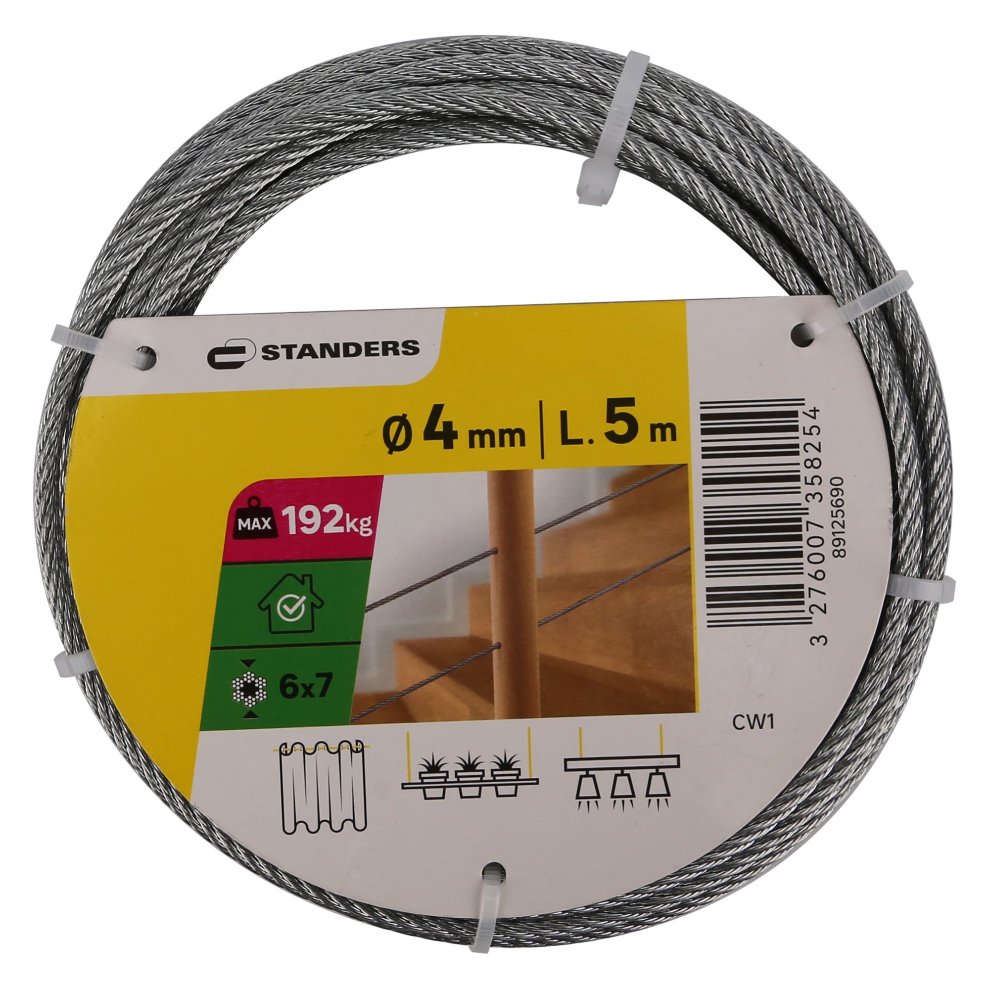 Câble nu acier STANDERS, Diam.4 mm x L.10 m
