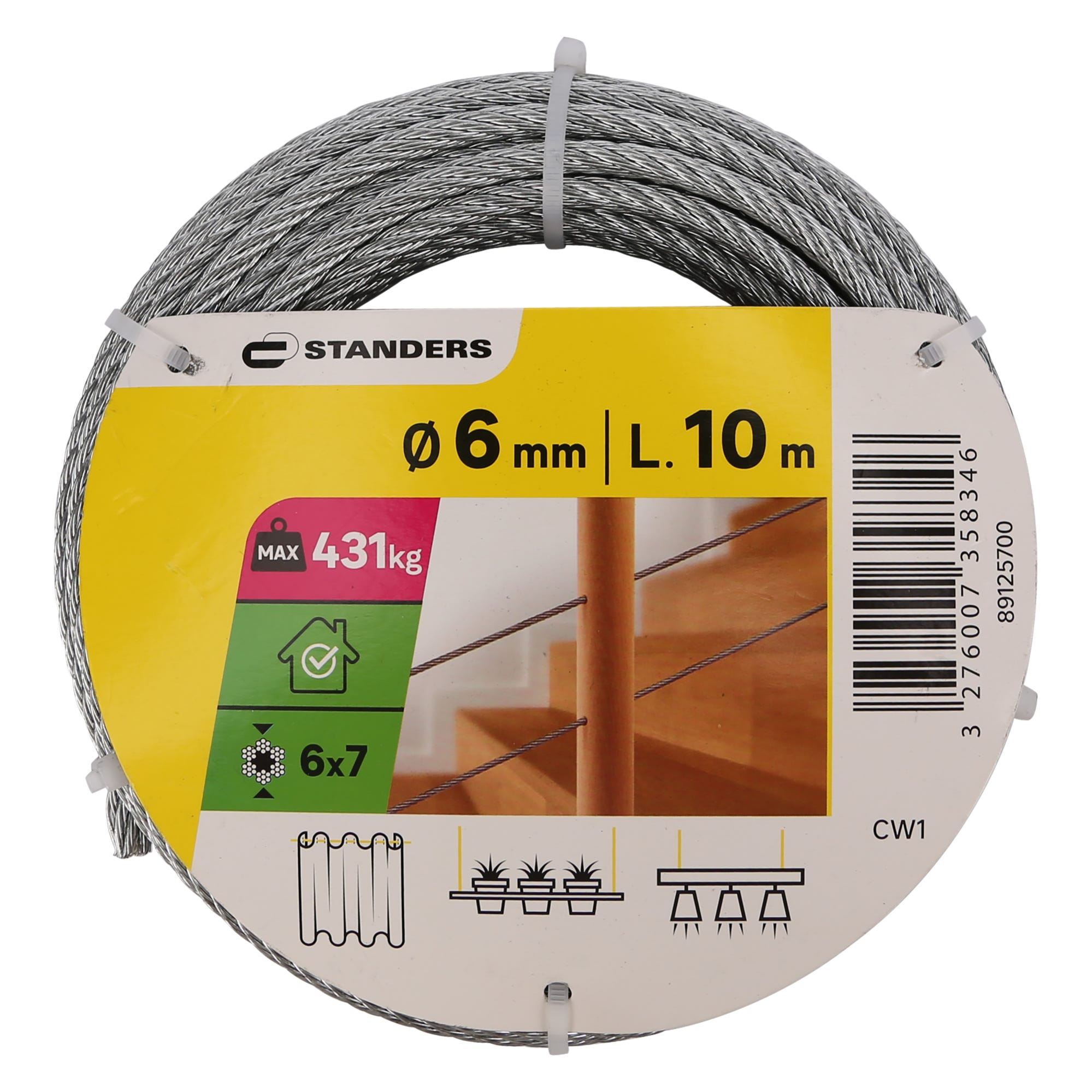 Câble D'Acier en Acier Avec Resistance Crochet 6mm 8,5 M pour