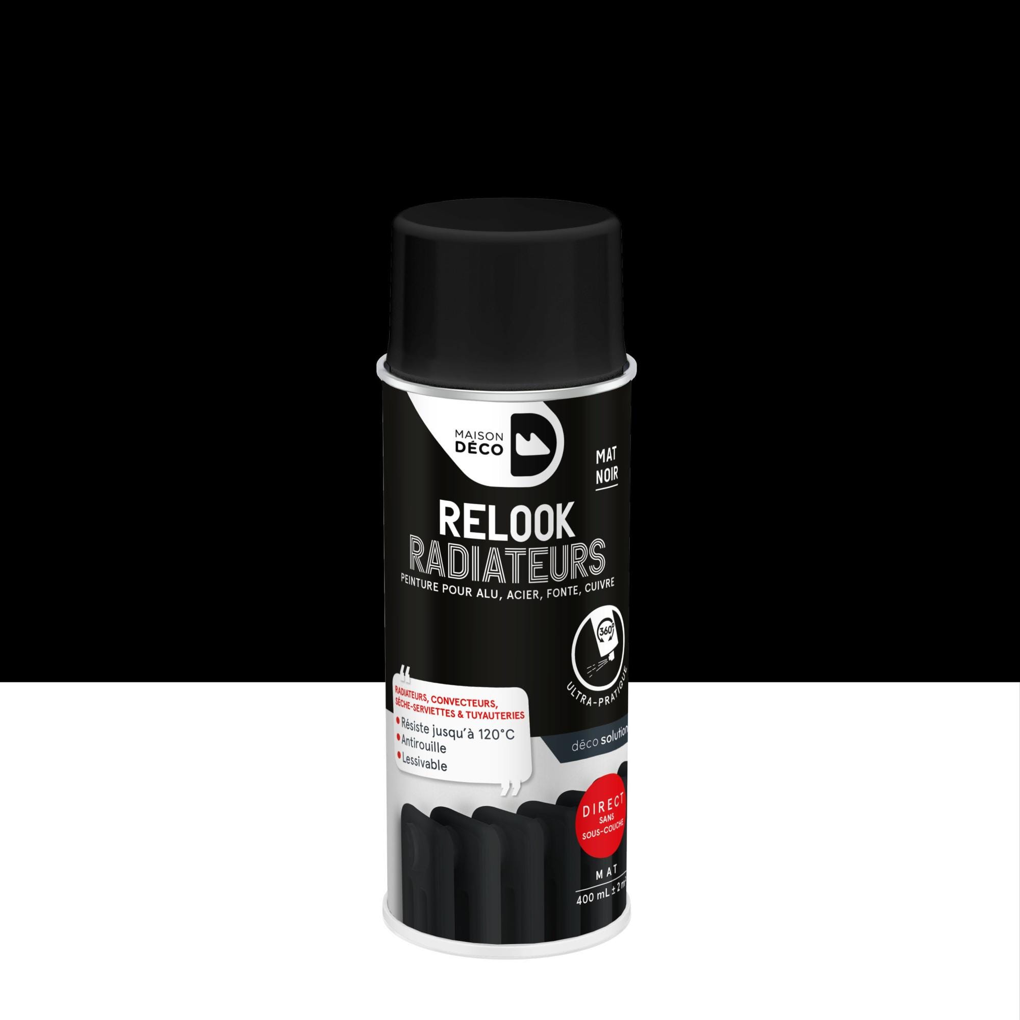 Bombe de peinture Relook radiateurs MAISON DECO noir mat 400 ml