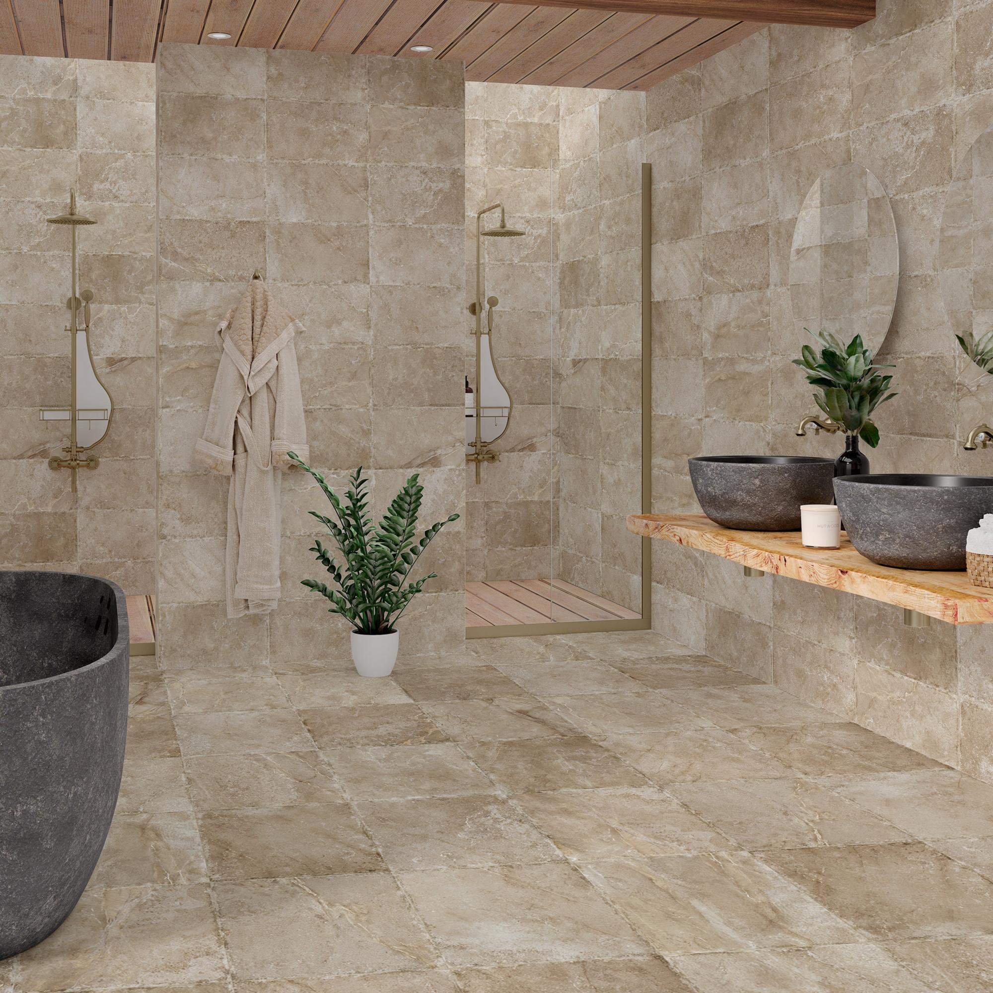 Carrelage effet pierre beige Roots l.60 x L.60 cm forte STN CERAMICA