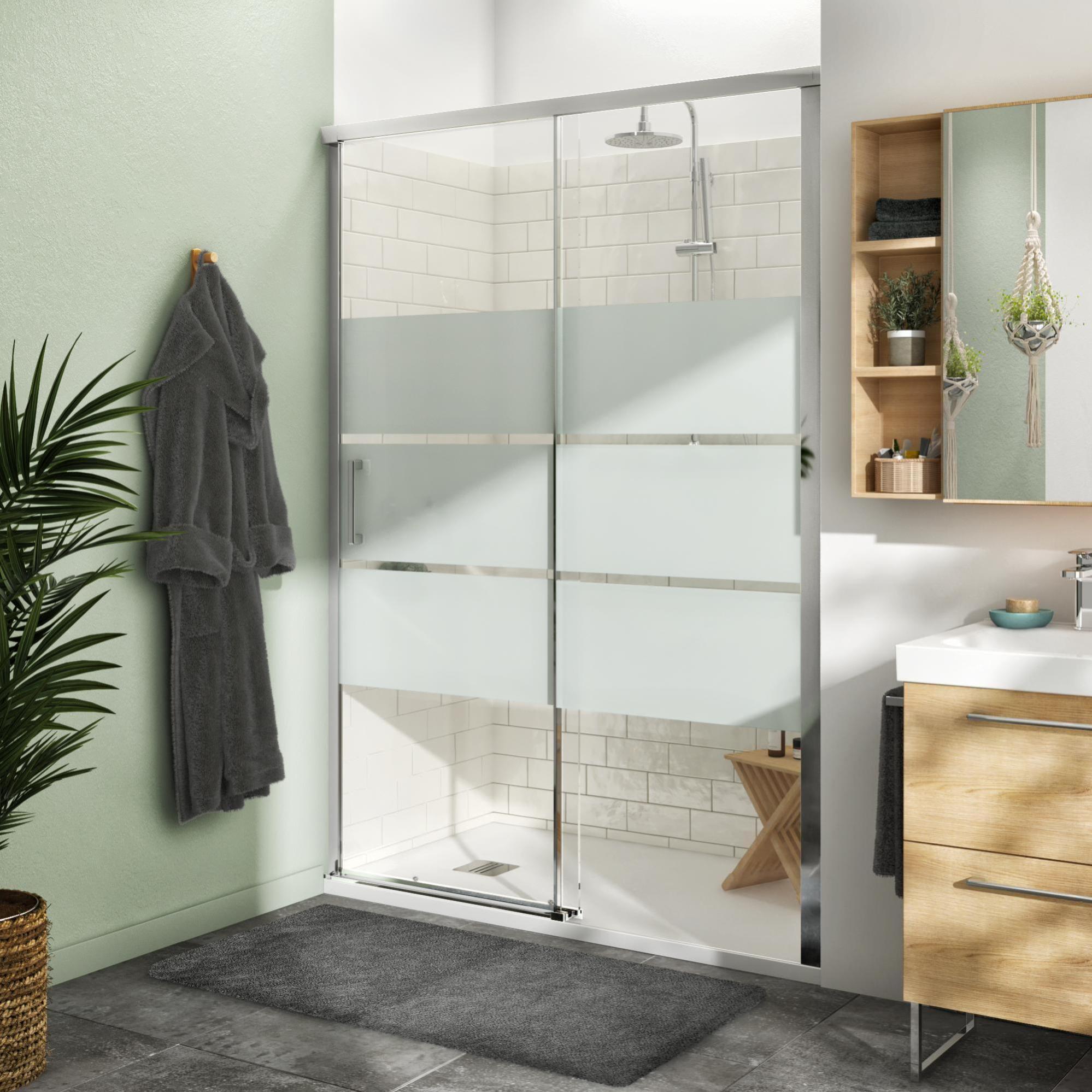 Porte de douche coulissante sérigraphié, chromé 130 cm, Remix Leroy