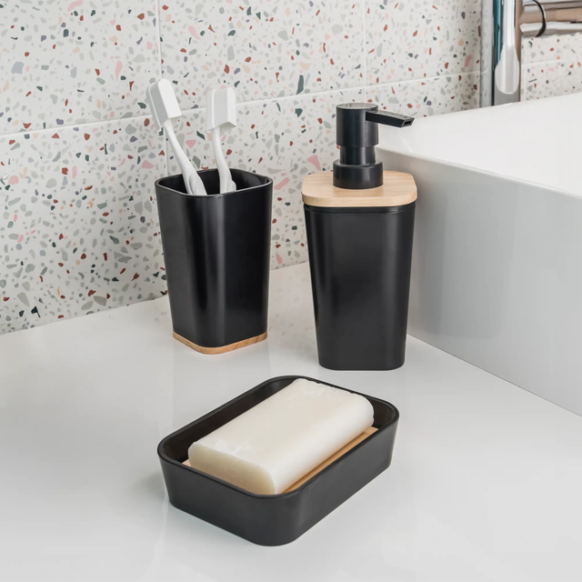 Ensemble Salle De Bain Rainbow Bleu - Porte-Savon, Distributeur, Gobelet - Surface Douce