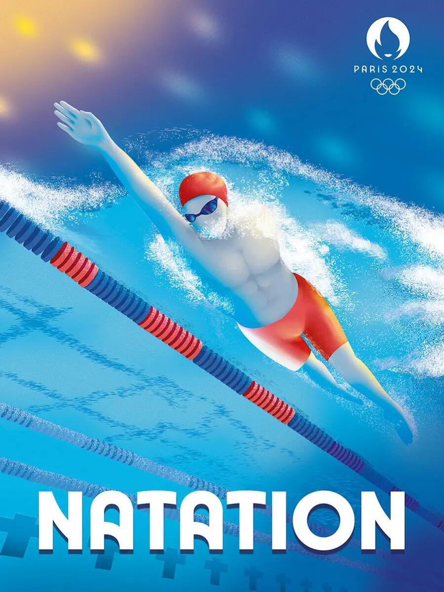Affiche JO officiel Natation, multi couleurs EDITOR l.40 x H.30 cm