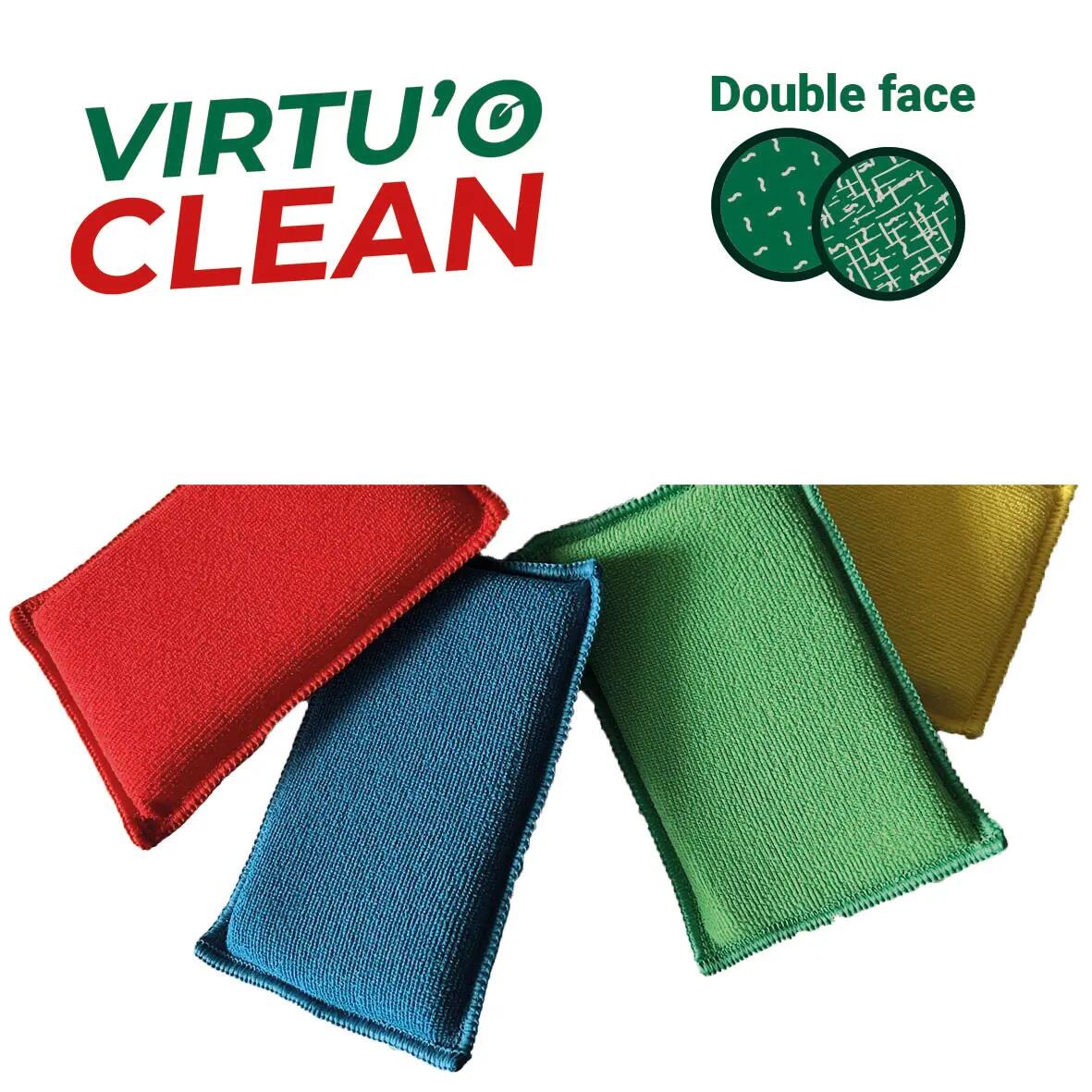 Lot 4 éponges lavables et réutilisables en microfibre recyclée VIRTU'O CLEAN