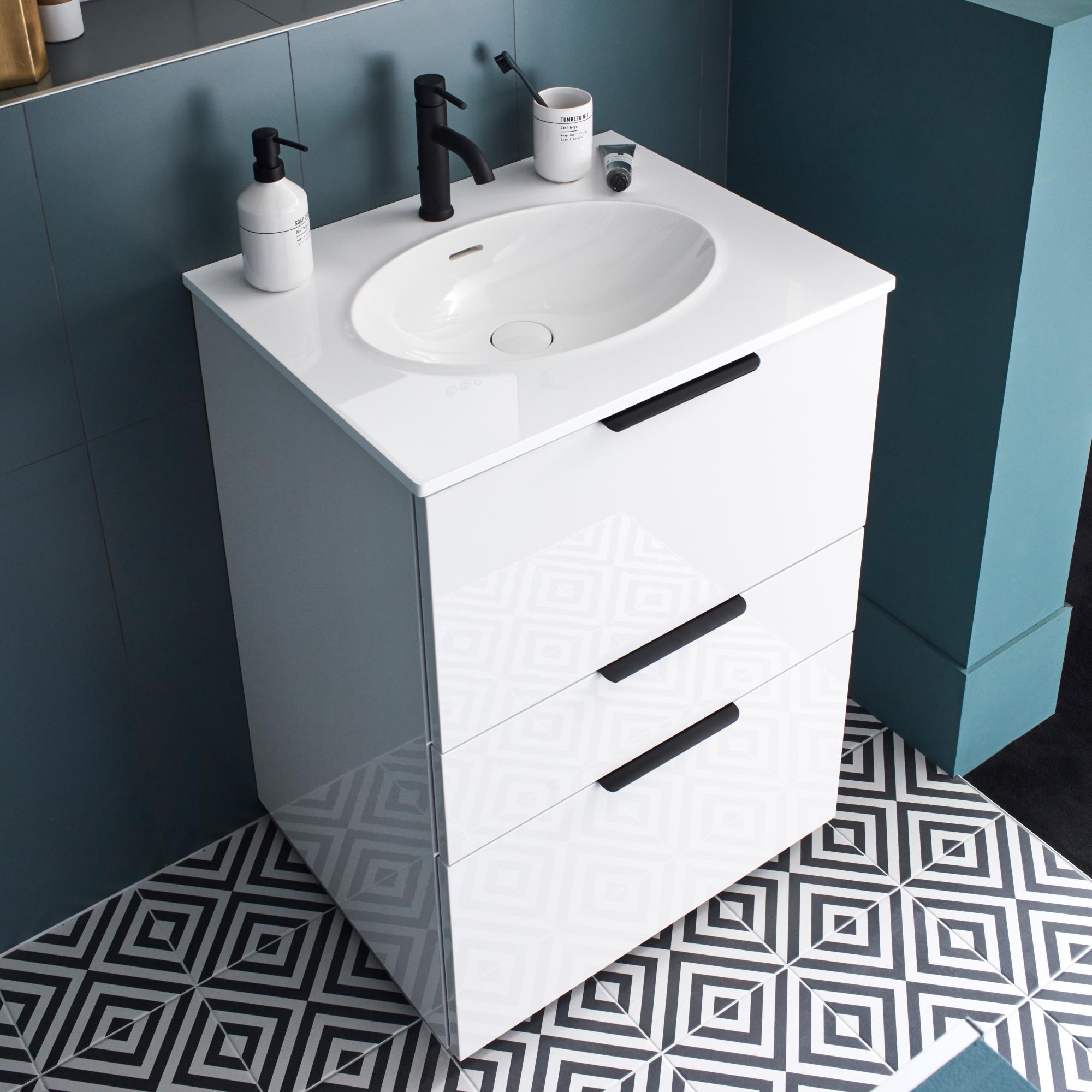 Meuble Salle De Bains L 60 X P 49 Cm 3t Blanc Neo Line Vasque Comete Leroy Merlin