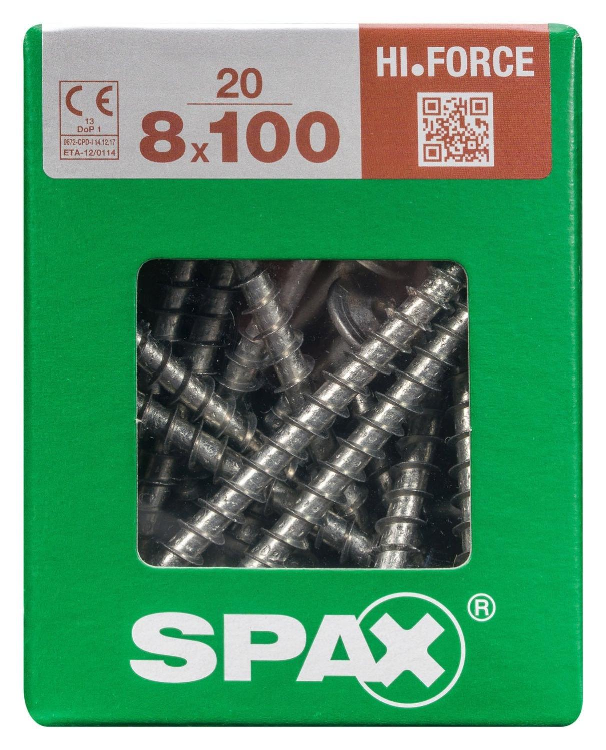 Vite per legno SPAX testa larga in acciaio L 100 x 8 mm, 20 pezzi
