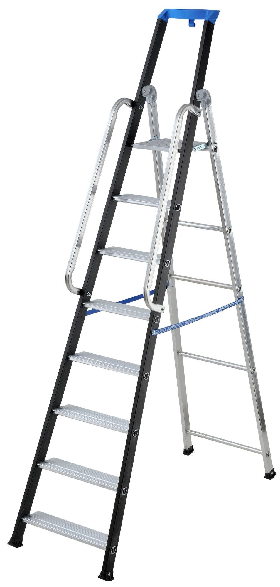 Scala In Alluminio 8 Gradini Pieghevole - Portata 150 Kg, Base Antiscivolo, Certificata EN131, Made In Italy