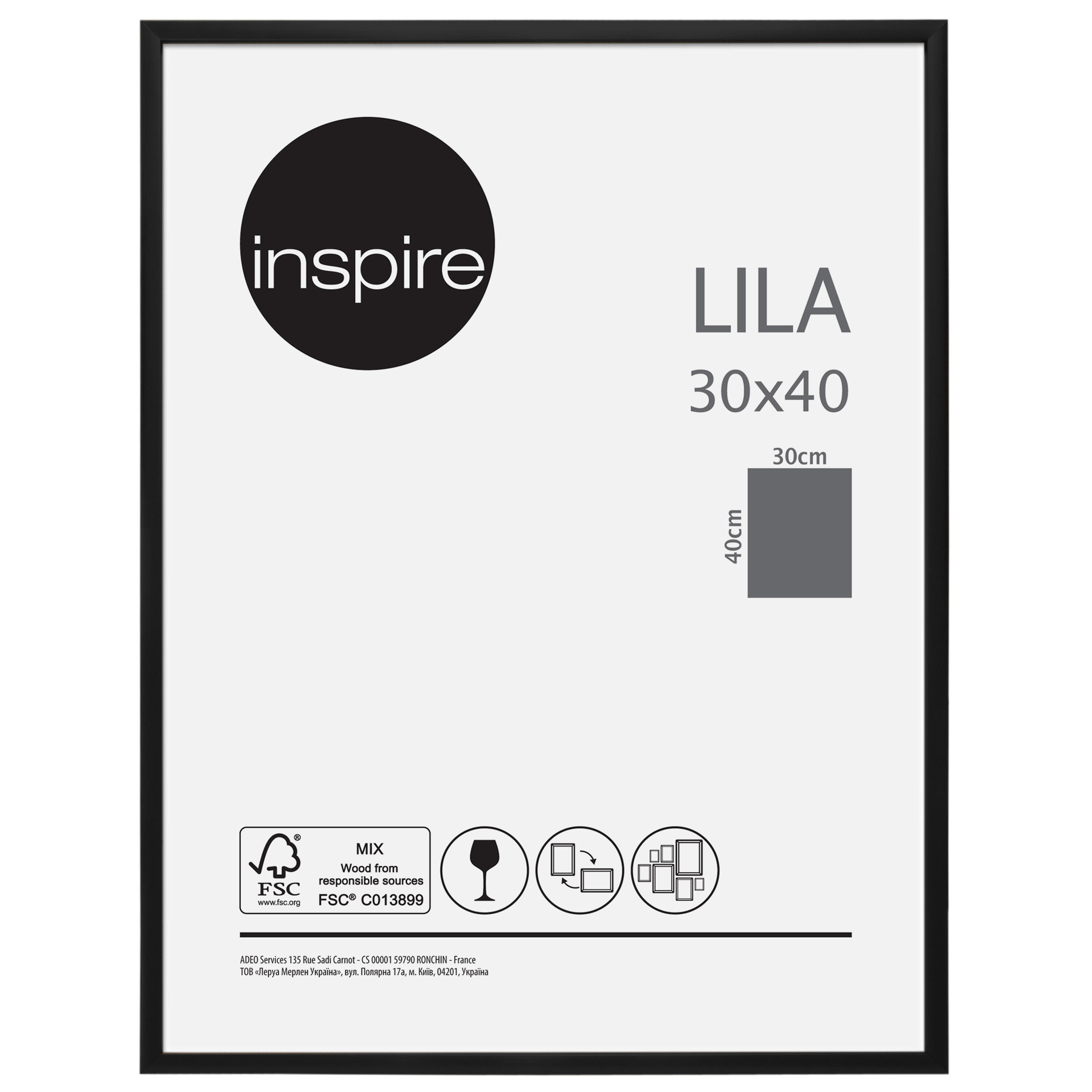 Cornice INSPIRE Lila nero lucido per foto da 30x40 cm
