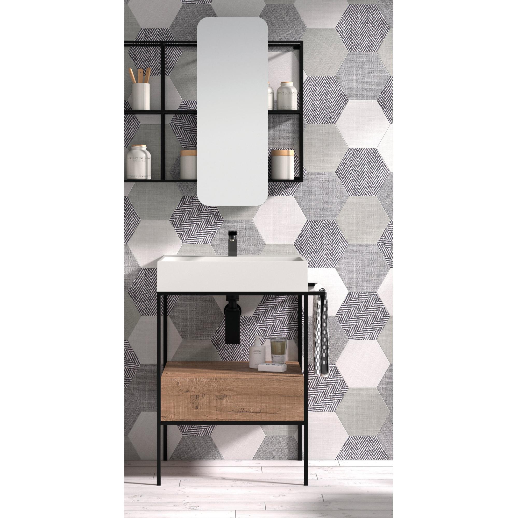Mobile Bagno Versa Con 2 Cestini In Rattan - 104x32x60 Cm - Struttura Metallica - Stile Nordic E Scandinavo - 4