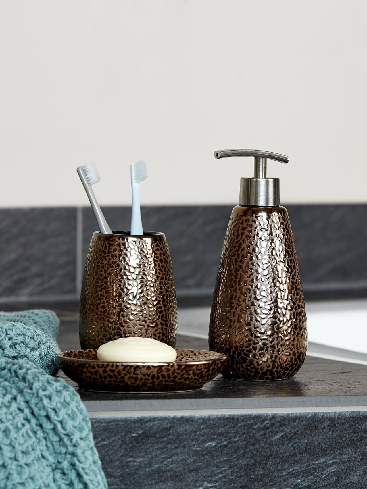 Bicchiere Portaspazzolini In Ceramica Marrakesh - Colore Marrone, Elegante Per Bagno - Foto 10