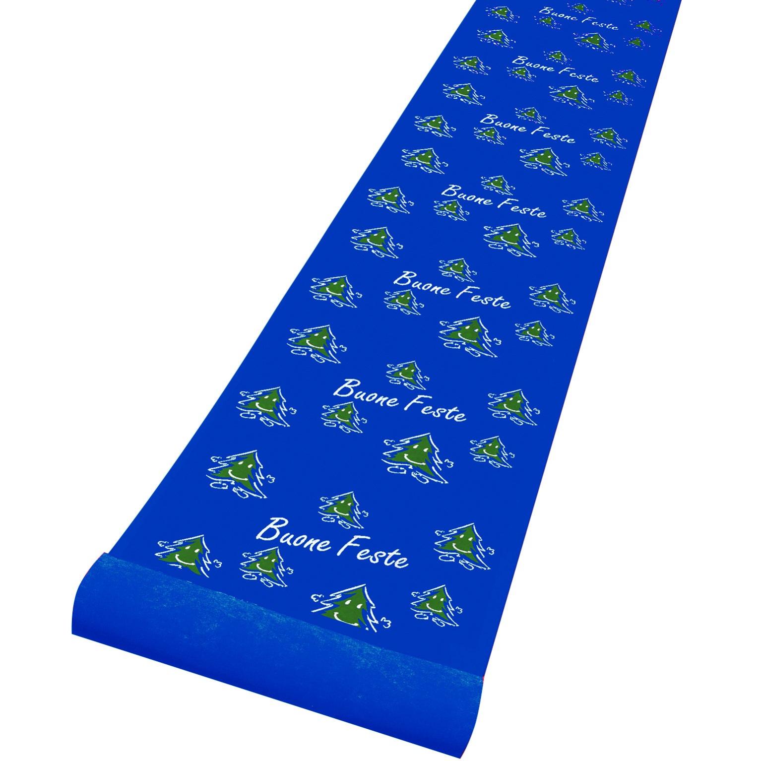Passatoia Foglie In Boucle Blu 67 Cm | Passatoia Su Misura Al Metro | Tappeto Corridoio Antiscivolo Stile Classico