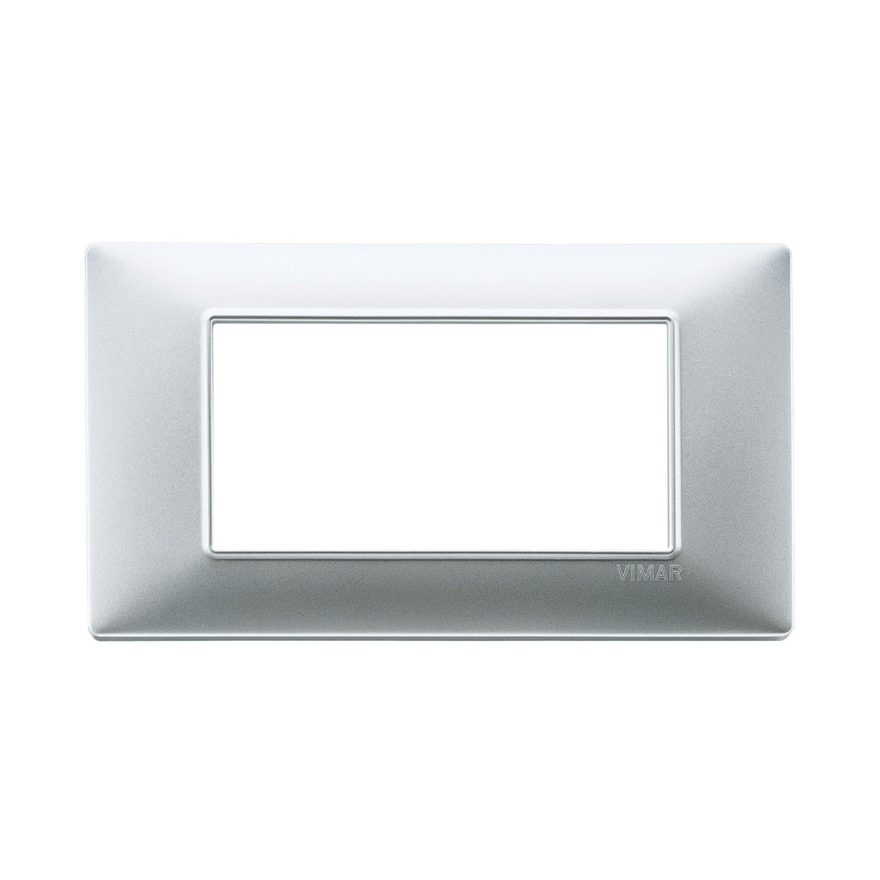 Placca Vimar Plana 4 Moduli - Argento Metallizzato, Per Prese E Interruttori, Design Essenziale