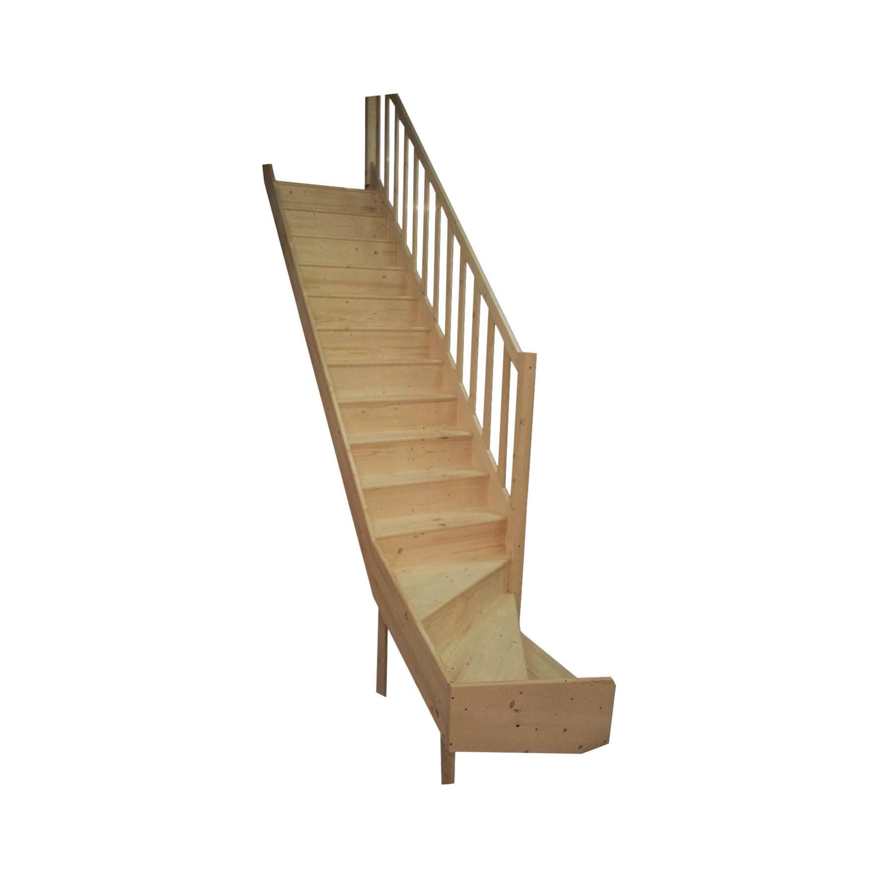 Scala a rampa ¼ di giro Delphis Destra larghezza 83 cm, struttura in legno  abete naturale, gradini in legno grezzo
