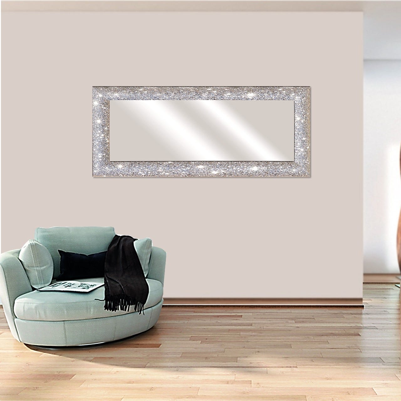 Specchio rettangolare da parete con LED e cornice nera 100x70x13
