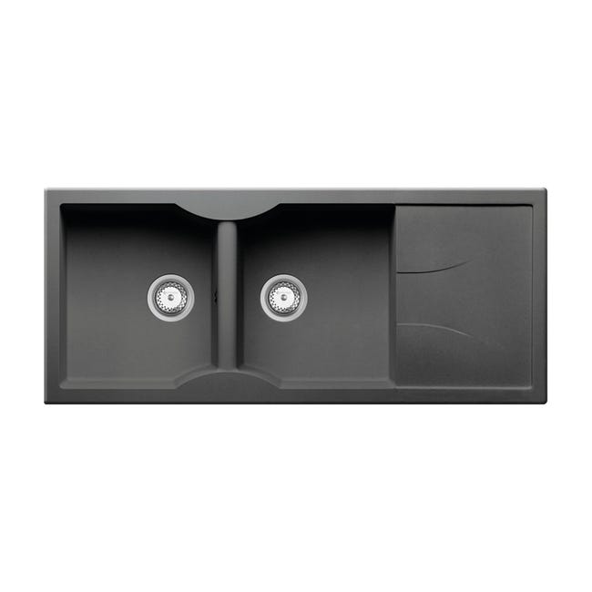 Lavello Da Cucina Romeo Nero 2 Vasche Con Gocciolatoio 116 X 50 Cm - Kuarzstone, Made In Italy - Foto 10