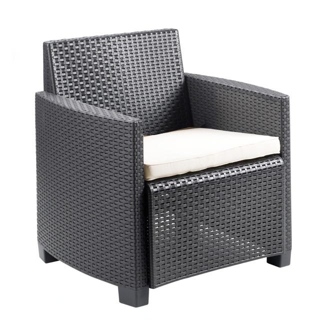 Set 2x poltrone sofà da esterno HWC-G16 polyrattan nero cuscino grigio Set 2x poltrone sofà da esterno HWC-G16 polyrattan nero cuscino grigio