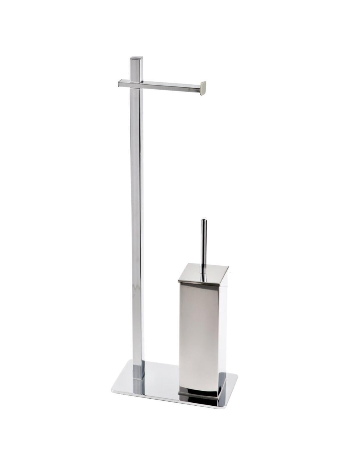 Piantana Porta Rotolo E Scopino In Acciaio Nero Opaco – Linea Style, 71 Cm, Con Base Rettangolare Ultra Piatta
