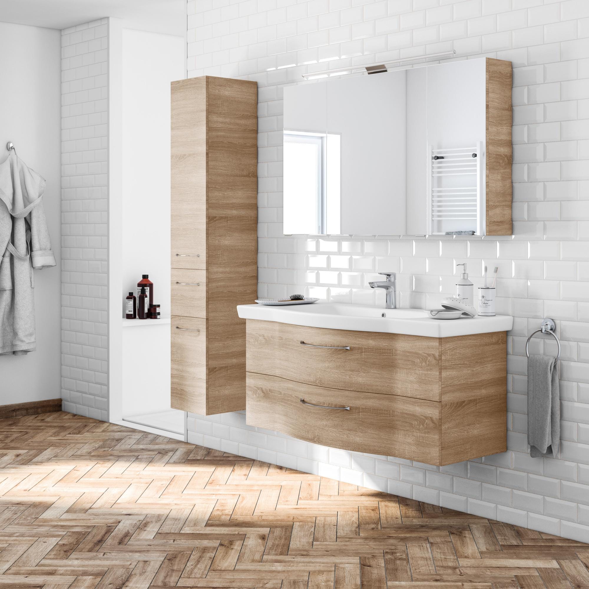 Mobile lavatoio 80x50 cm rovere marley a 2 ante con vasca - Fiona Mobile lavatoio 80x50 cm rovere marley a 2 ante con vasca - Fiona