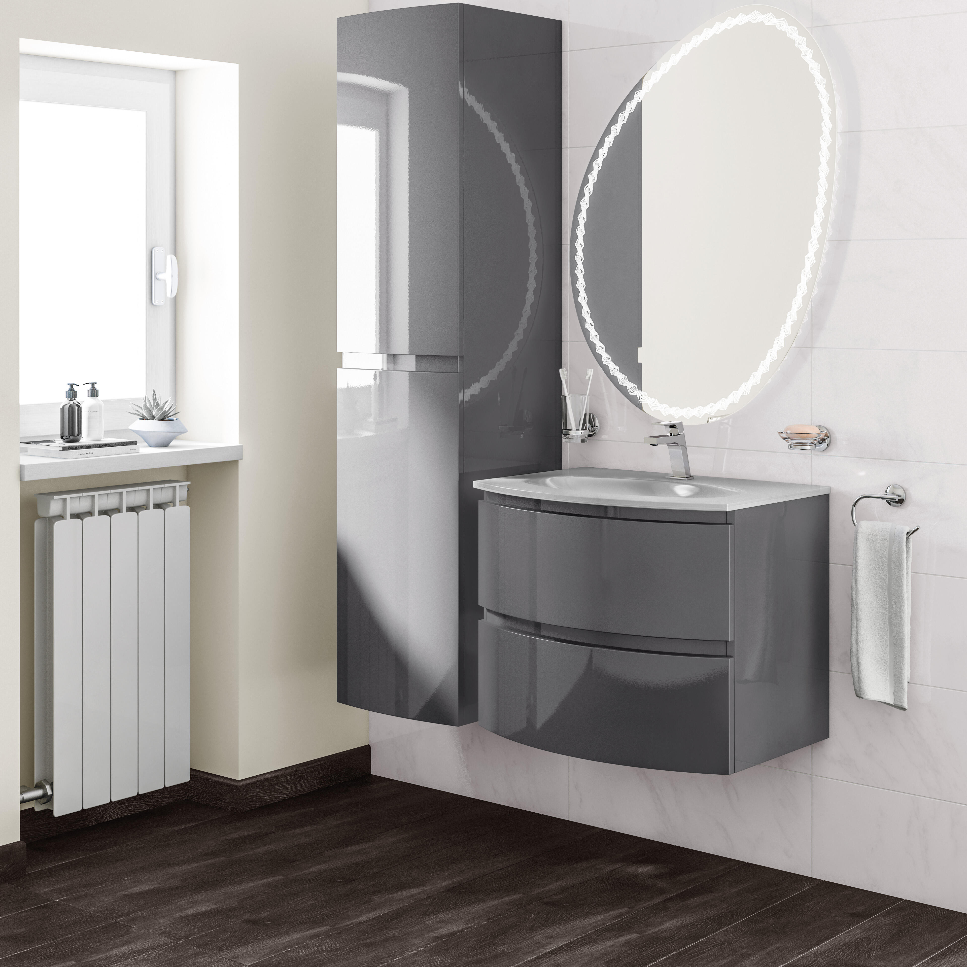 Mobile sottolavabo e lavabo Vague antracite L 69 x P 52 H 74 cm