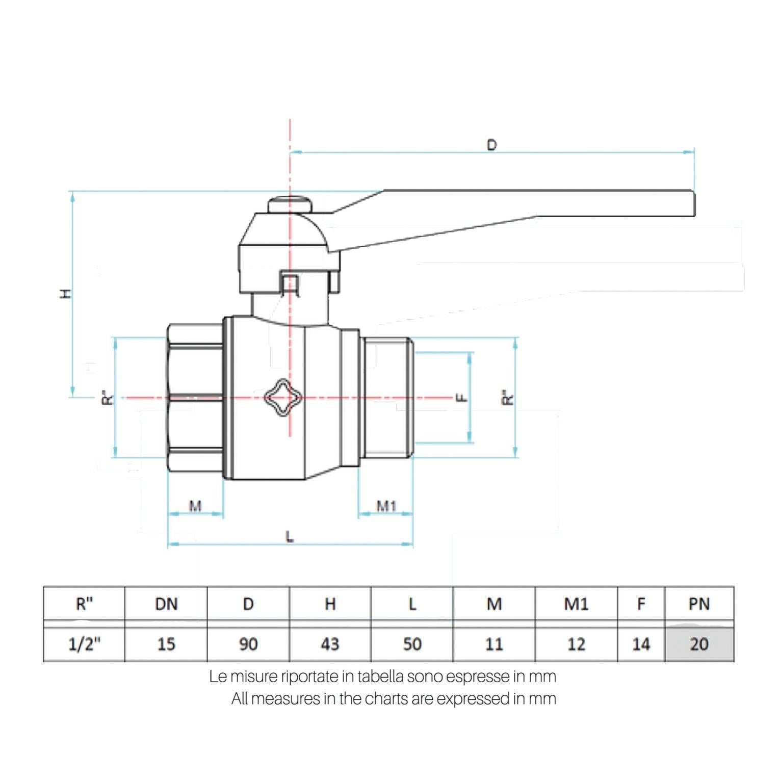 Valvola a sfera p.t. con farfalla evolution maschio-femmina 3/8 dn 10