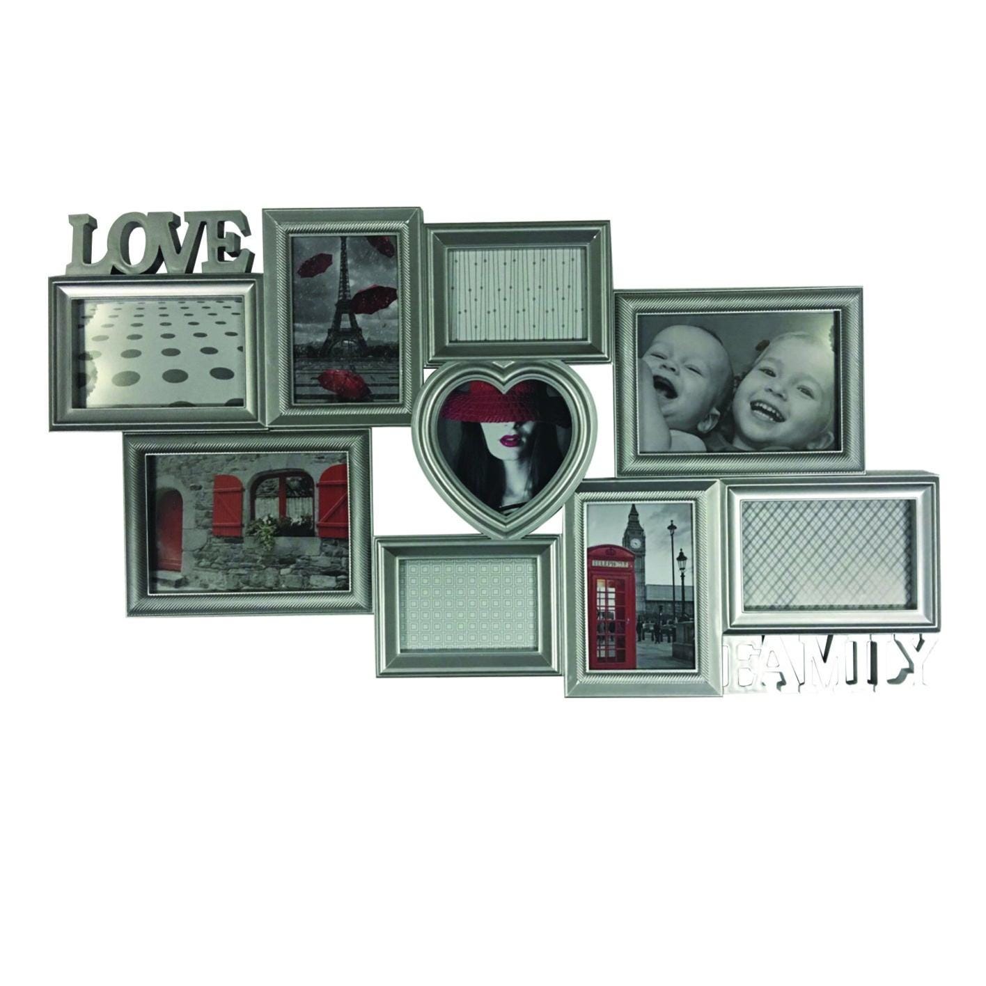 Cornice Love & family, argento misure 73.5 x 31.5 cm per 9 fotografie