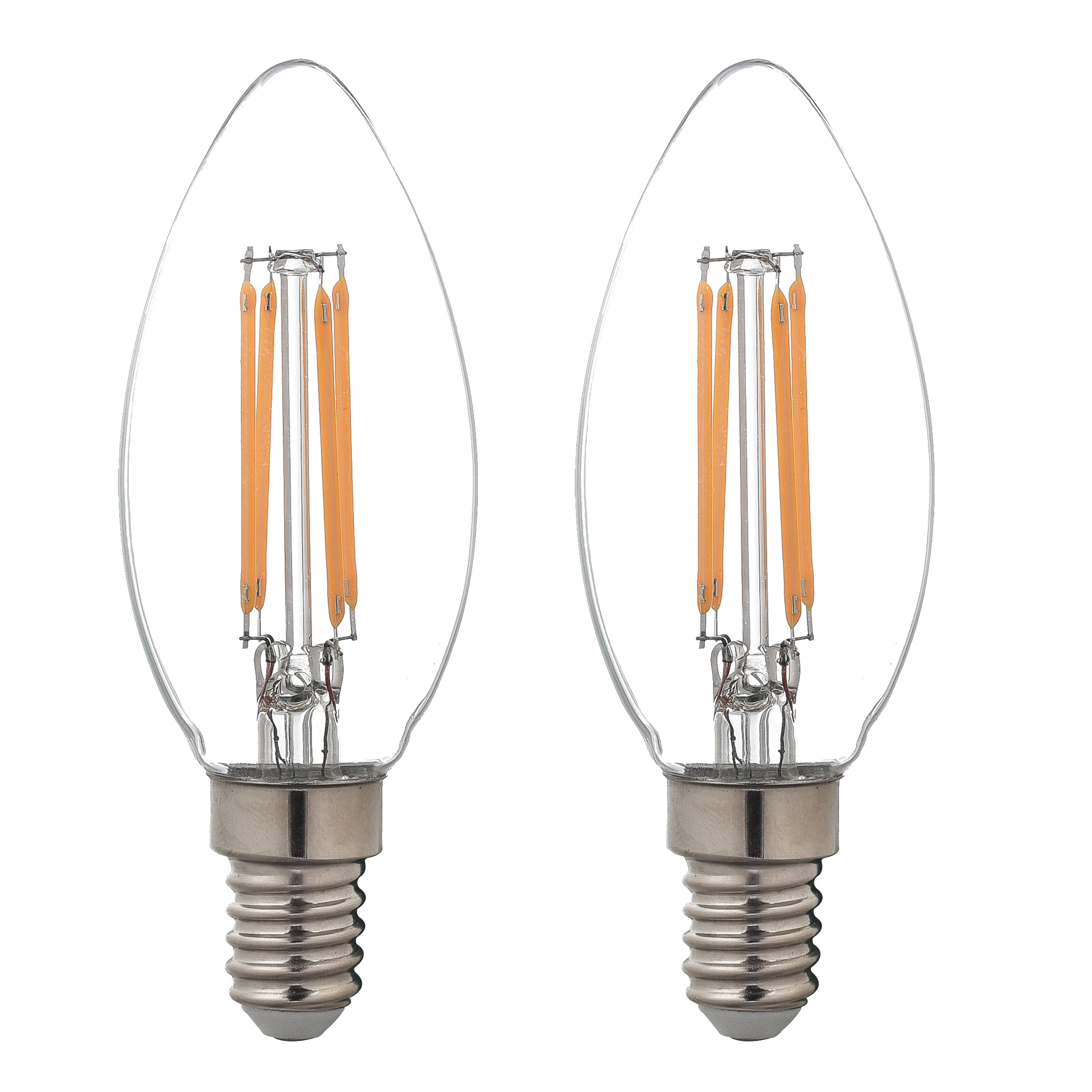 Set da 2 lampadine LED, oliva, trasparente, luce calda, 3W=470LM (equiv 40 W),  360° , LEXMAN