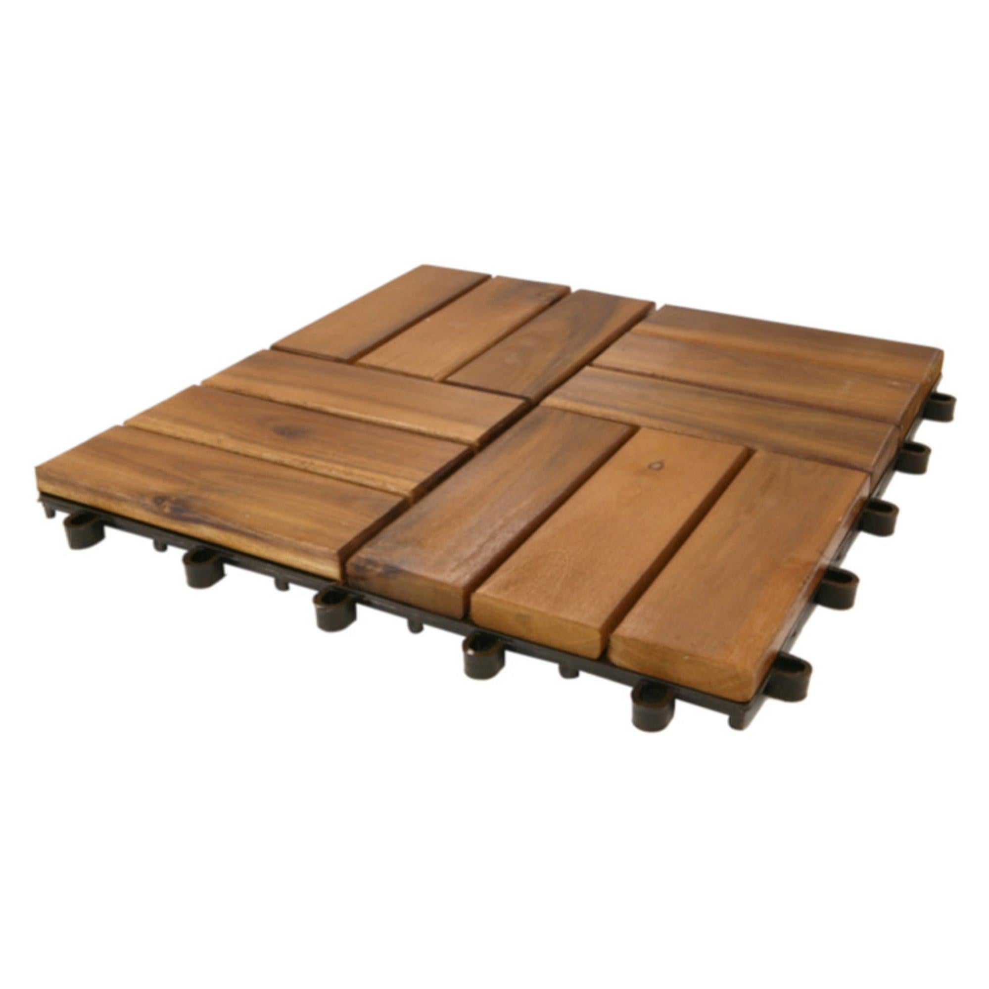 Piastrelle In Legno Di Acacia Per Esterno - 30x30 Cm, 22 Pezzi Per 2 M², Base In PVC, Sistema A Incastro