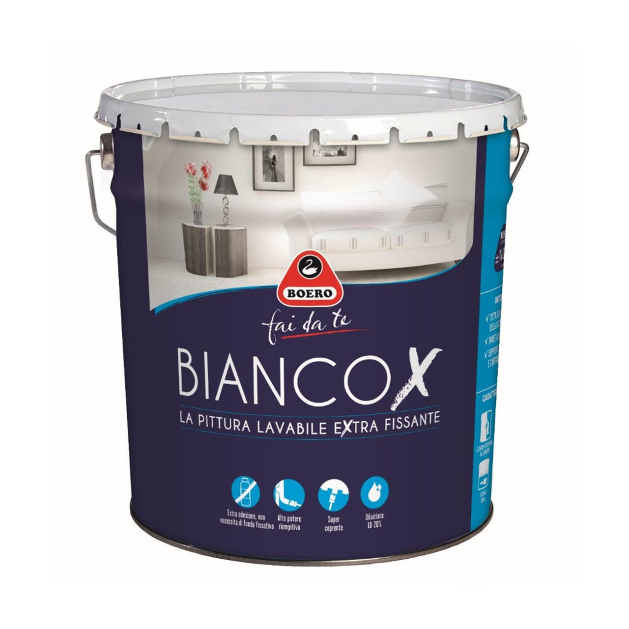 Pittura per interni lavabile, BOERO BiancoX bianco opaco, 14 L